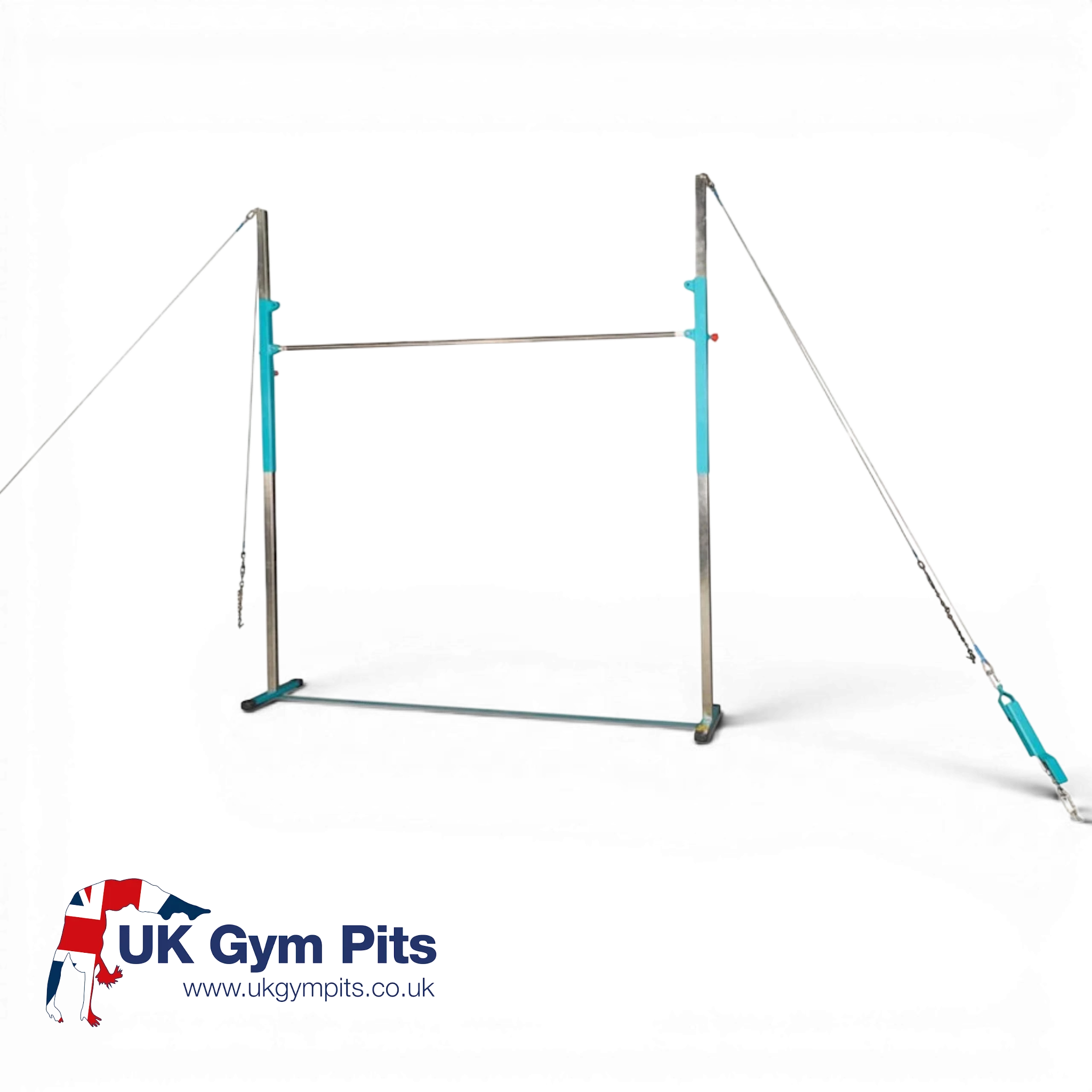 UK Gym Pits Gaofei quick release gymnastics high bar with adjustable steel frame and tension cabling system.