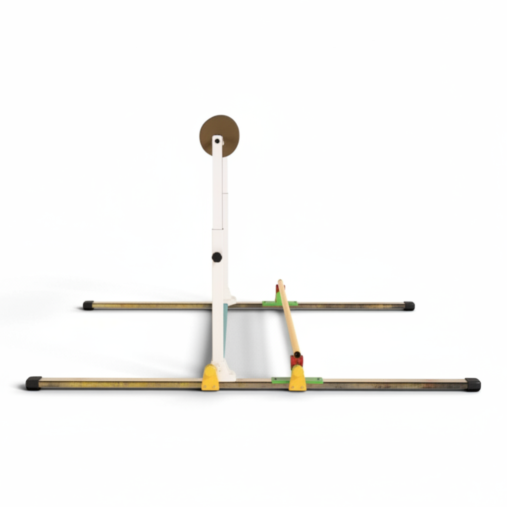 UK Gym Pits Gaofei adjustable handstand bouncer with white steel frame and wooden bar for gymnastics training