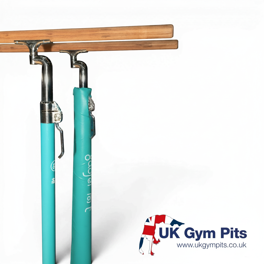 UK Gym Pits Gaofei parallel bars safety padding in teal PVC vinyl with high-density foam for gymnastics equipment