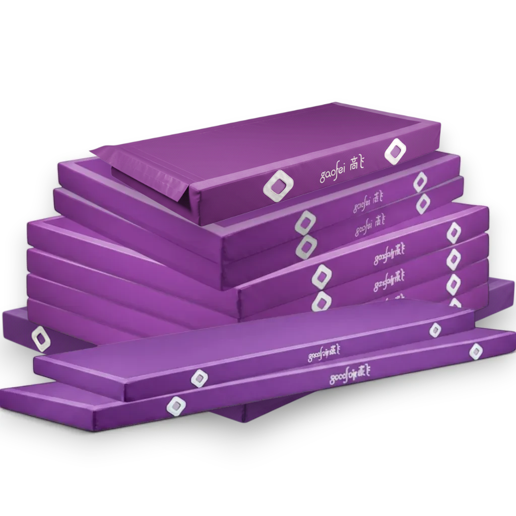 UK Gym Pits Gaofei purple FIG approved parallel bars landing mats stacked for gymnastics training and competition