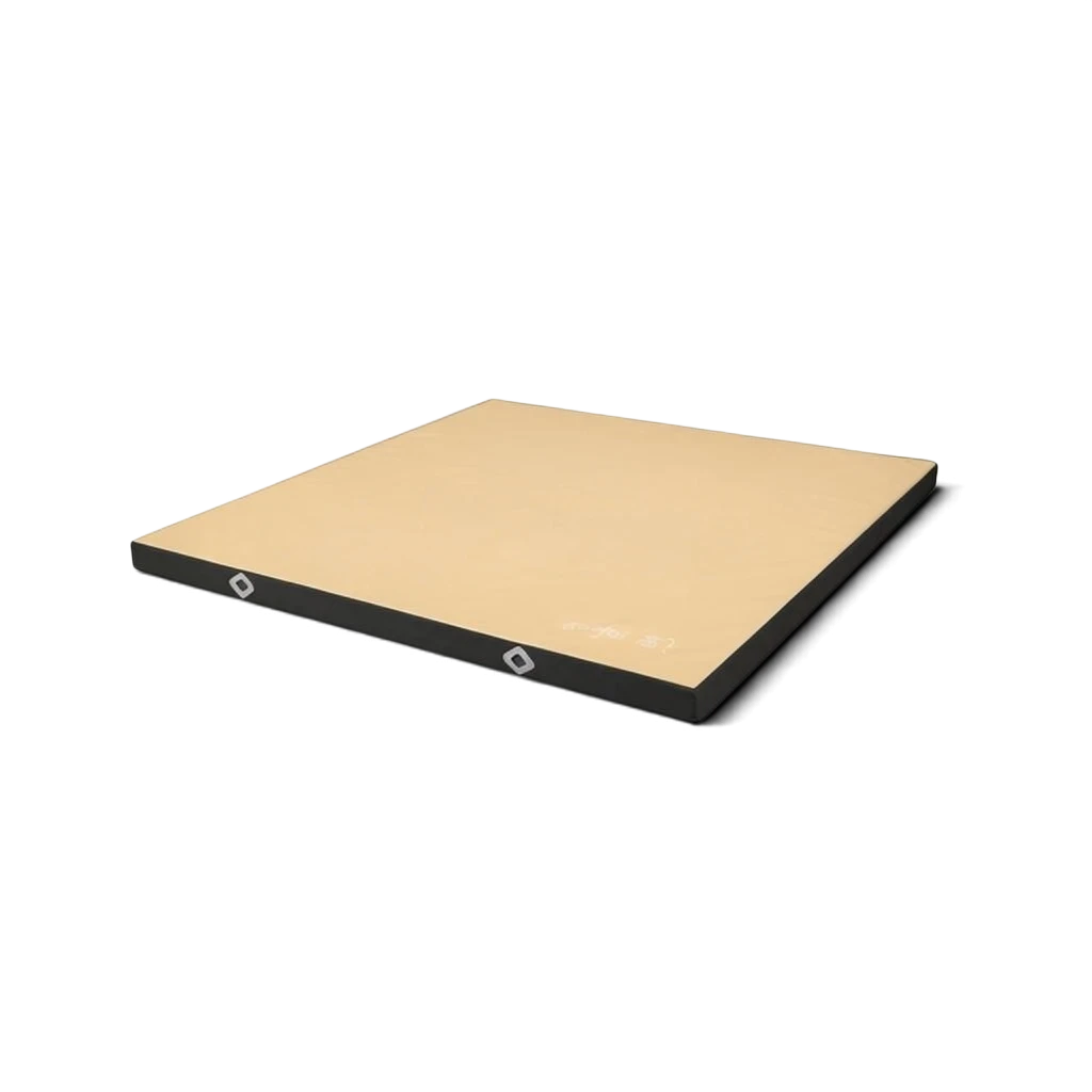 UK Gym Pits Gaofei FIG approved soft topper gymnastics landing mat with beige jersey top and black PVC sides.