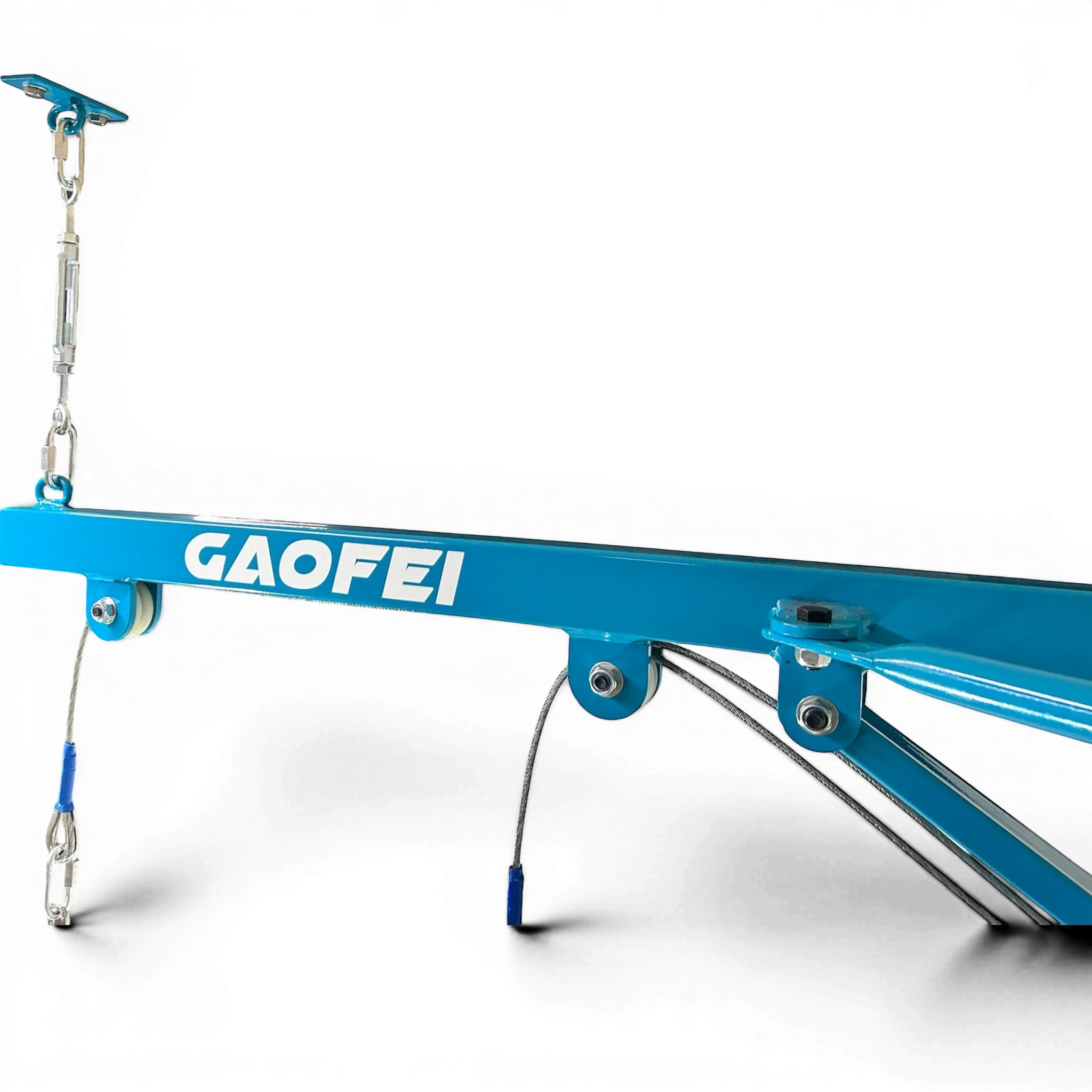 UK Gym Pits Gaofei blue powder-coated steel wall-mountable gymnastics training ring system with cabling and brackets