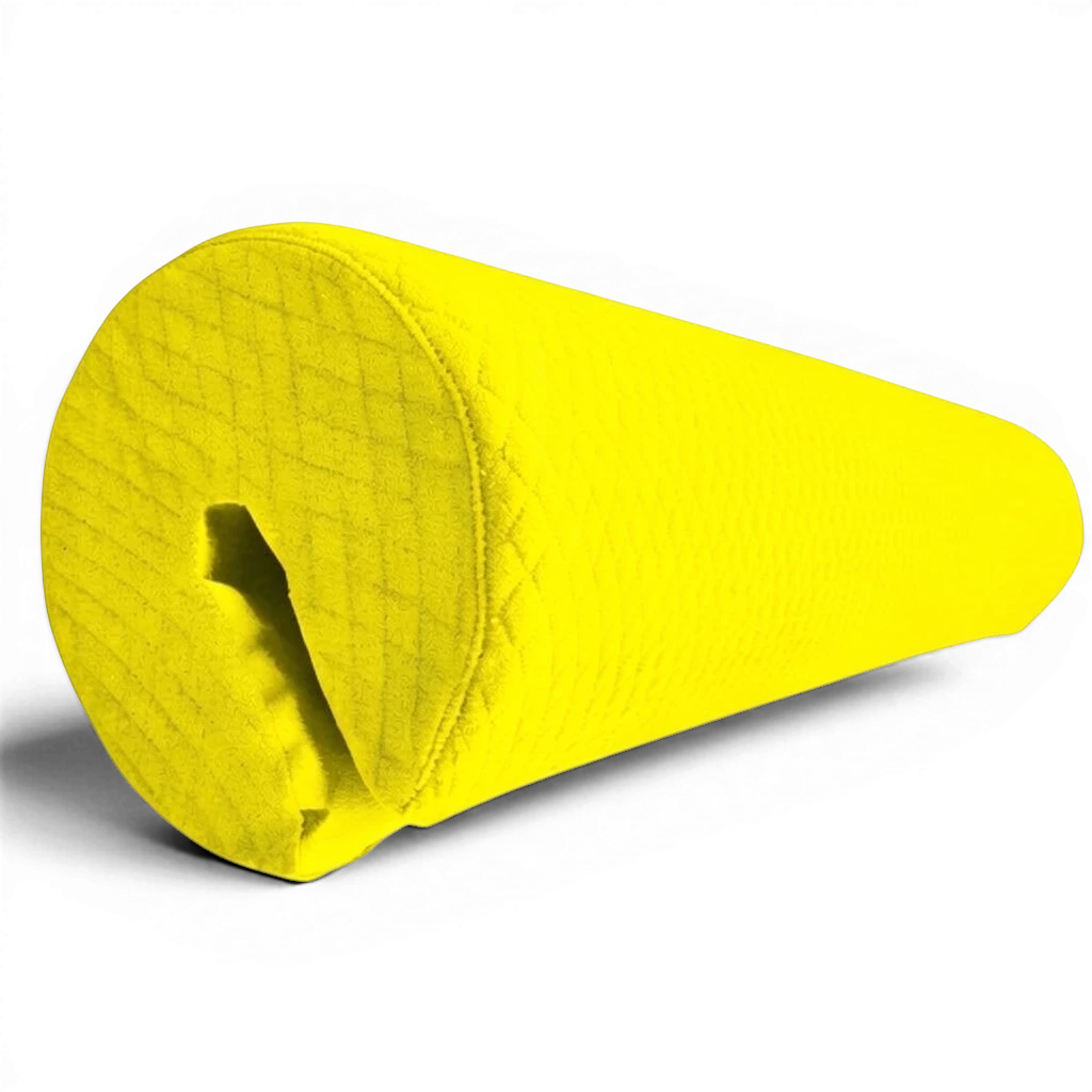 UK Gym Pits Gaofei yellow gymnastics bar safety pad with a textured jersey fabric cover for shock absorption.