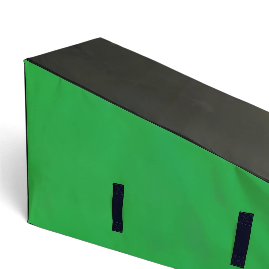 UK Gym Pits green and black foam wedge block for parkour and freestyle gymnastics training with carry handles