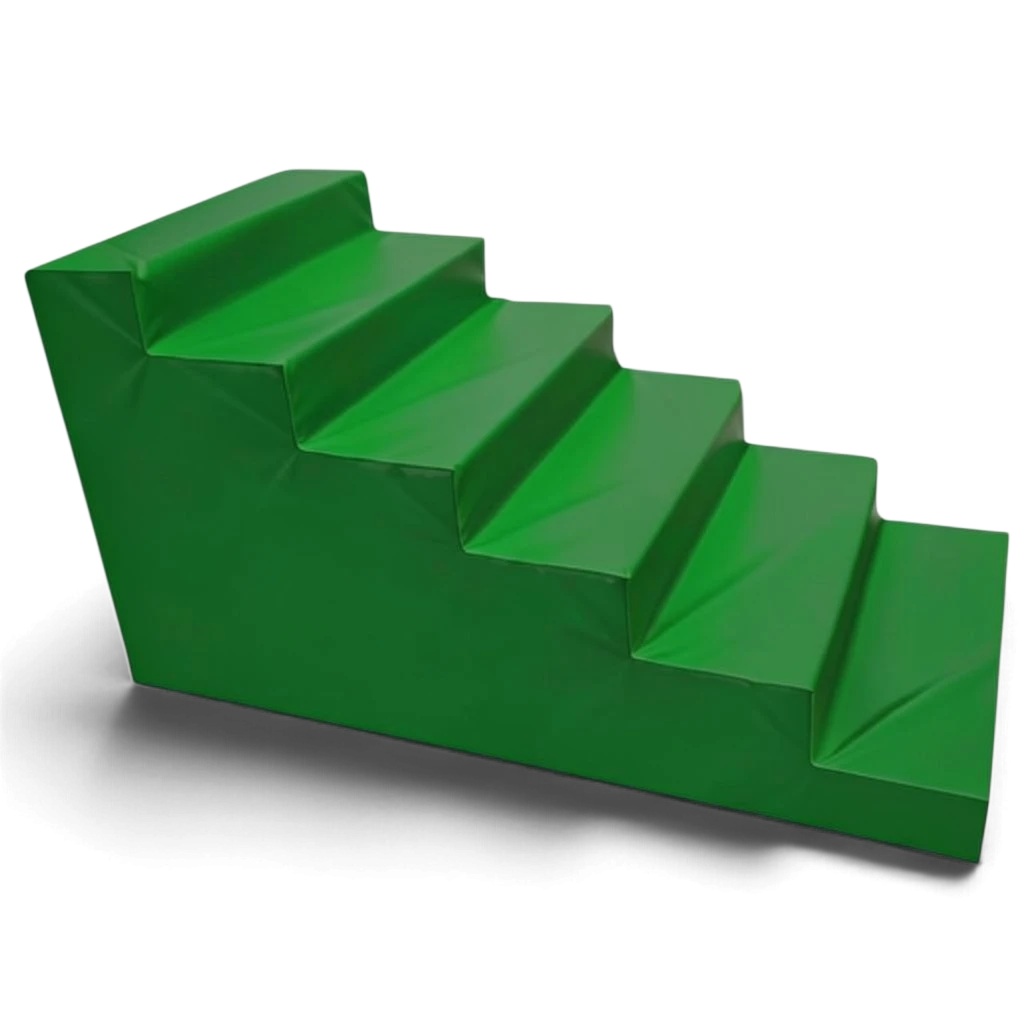 UK Gym Pits green foam steps for trampoline access with durable PVC cover and deep treads for gymnastics safety
