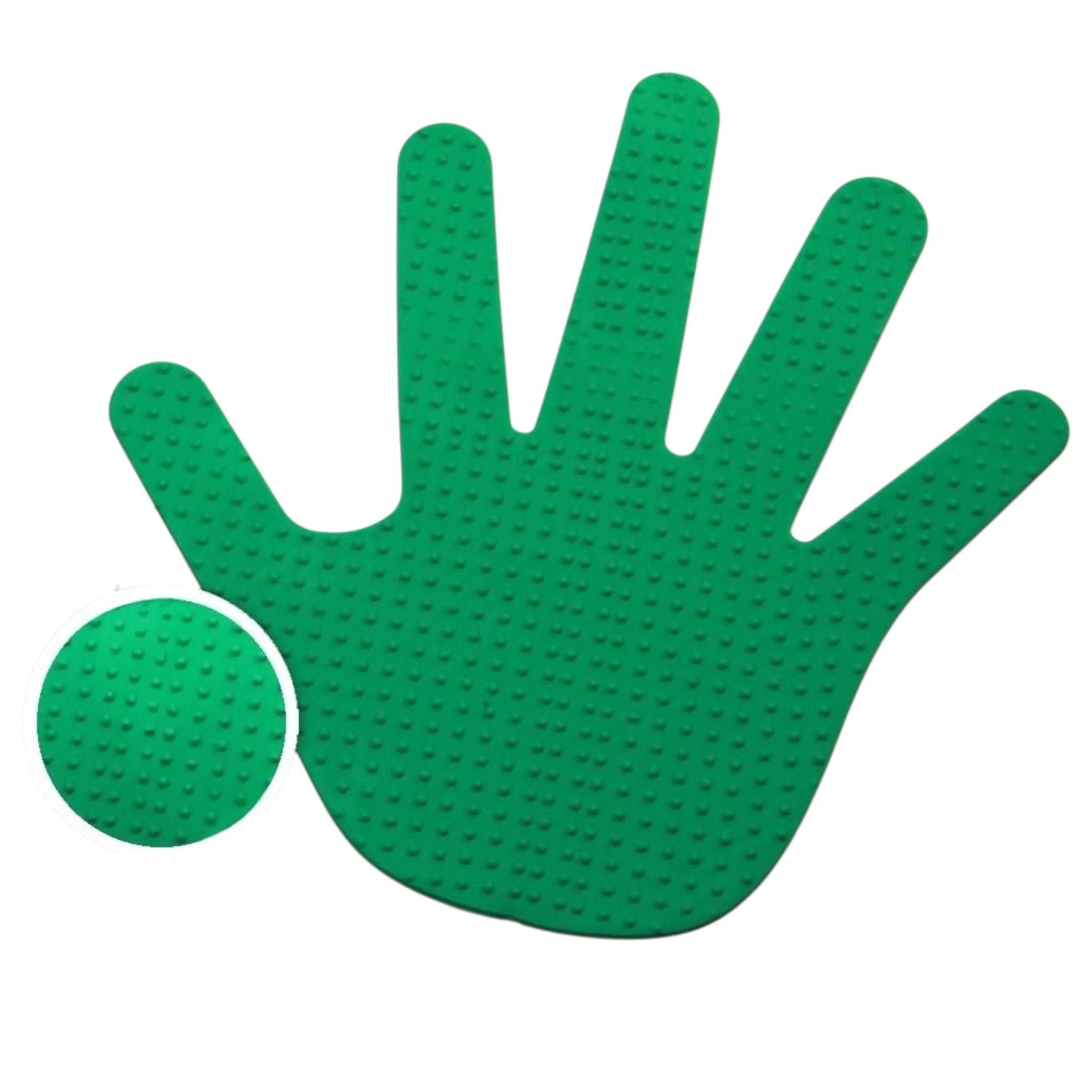 UK Gym Pits green hand-shaped TPR placement marker with a textured dimpled surface for non-slip sports training