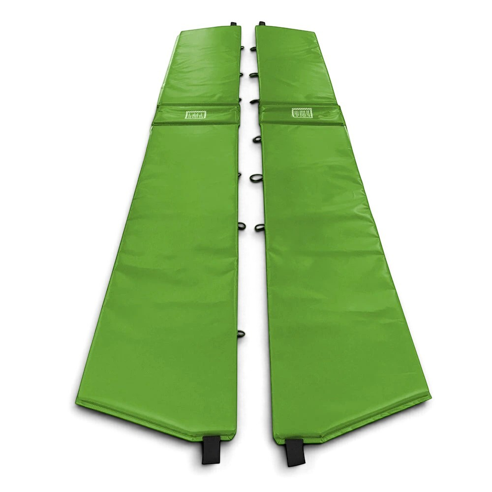 UK Gym Pits green PVC foam coverall frame pads for mini trampolines with lacing cords and attachment fixings