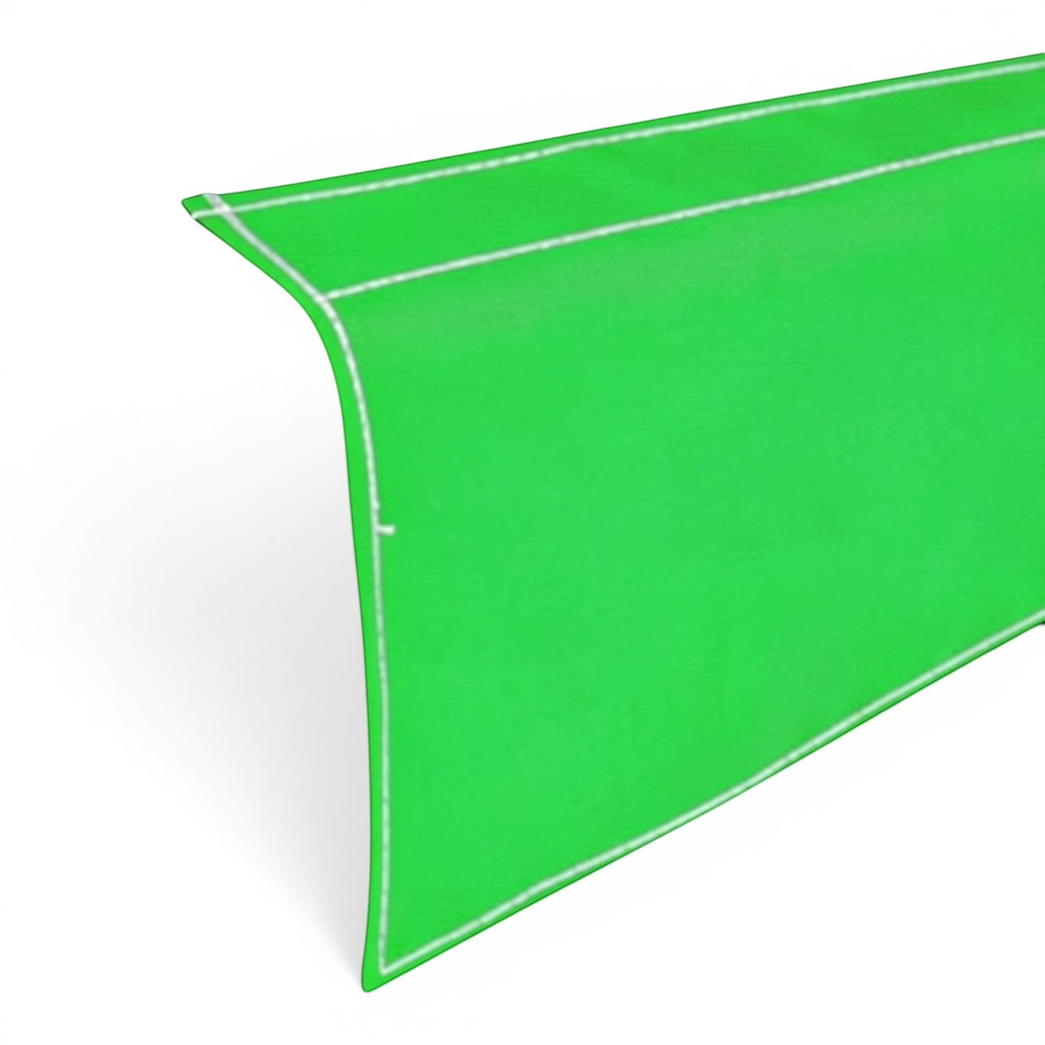 UK Gym Pits bright green PVC drop-down side skirt for gymnastics sprung floors with white double-stitched detailing
