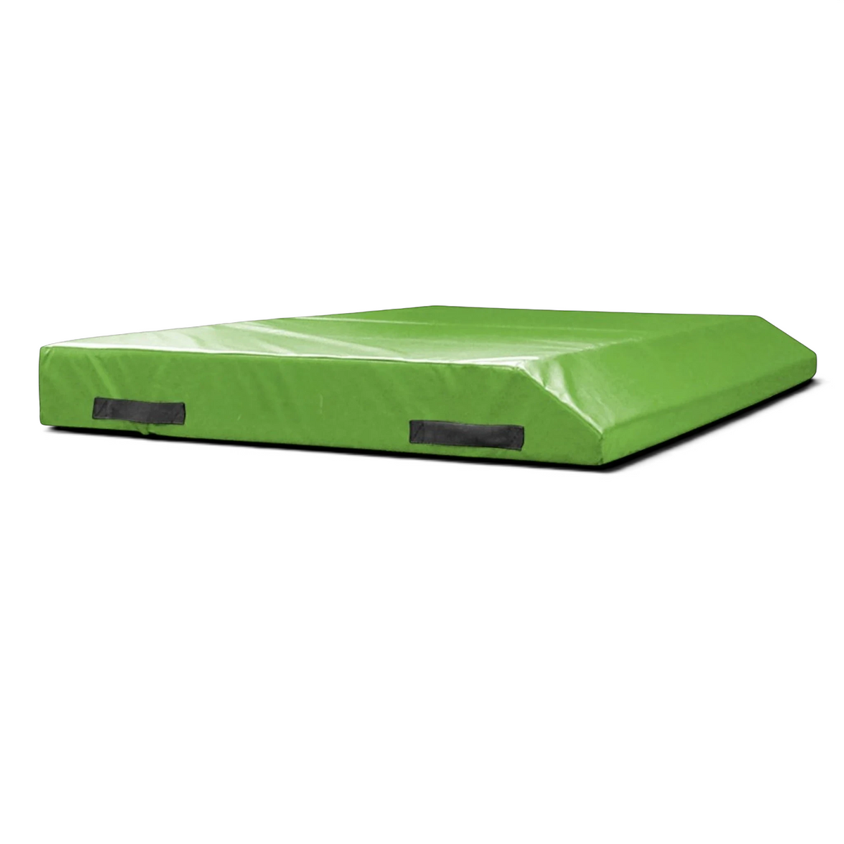 UK Gym Pits green single wedge trampoline spotting end deck mat with black handles and reinforced PVC cover