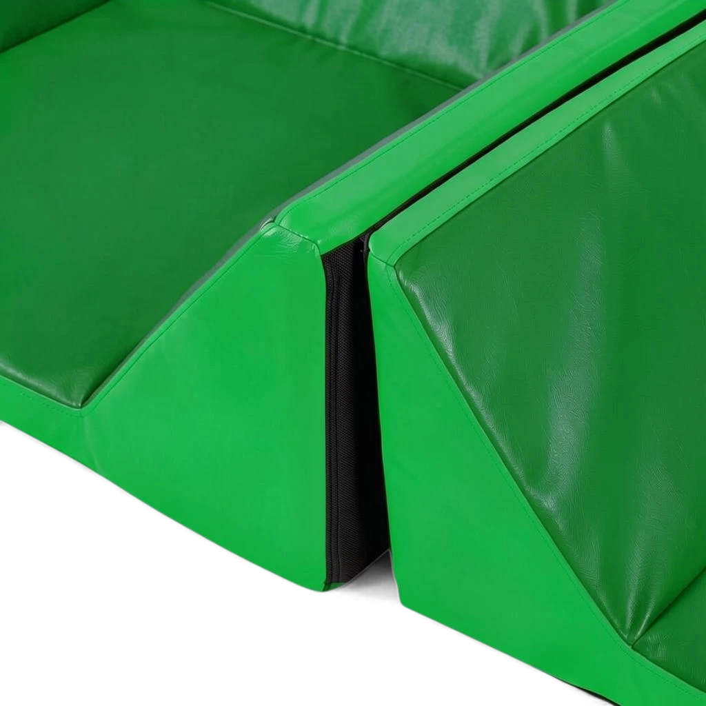UK Gym Pits green vinyl soft play snug mat with velcro connectors for joining multiple floor mats together.