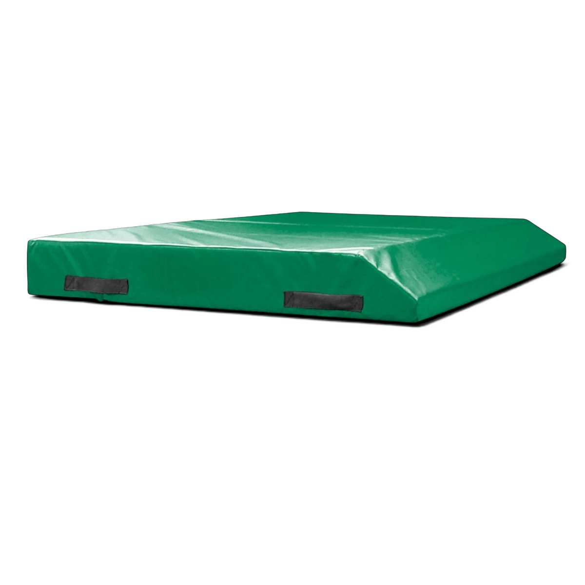 UK Gym Pits green single wedge trampoline spotting end deck mat with side handles and Nissen branding