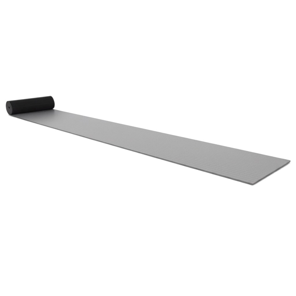 UK Gym Pits grey flexi carpet mat roll for gymnastics and cheerleading, featuring durable XPE foam and carpet surface.