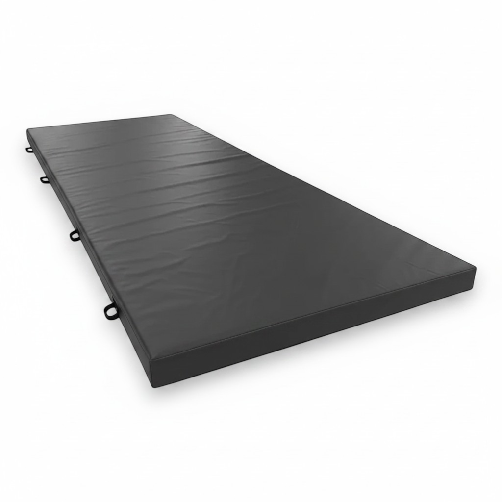 UK Gym Pits grey jersey fabric splat mat for gymnastics and parkour with shock absorbing foam and carry handles