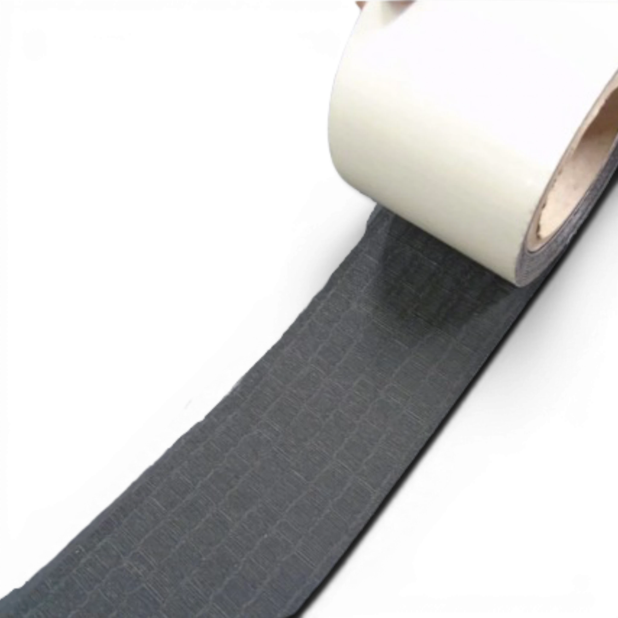 UK Gym Pits grey self-adhesive seamless jointing tape for hybrid gym mat rolls with a textured surface pattern