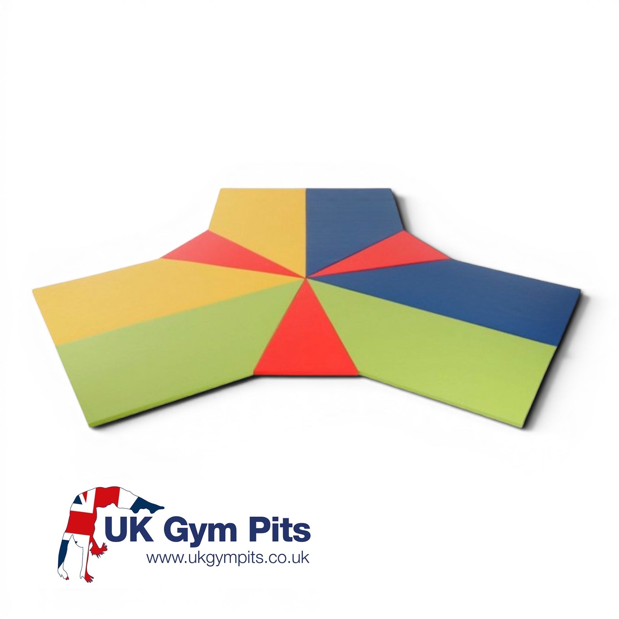 UK Gym Pits Gym Time gym centre mat set featuring multi-coloured modular floor mats in a Y-shaped configuration.