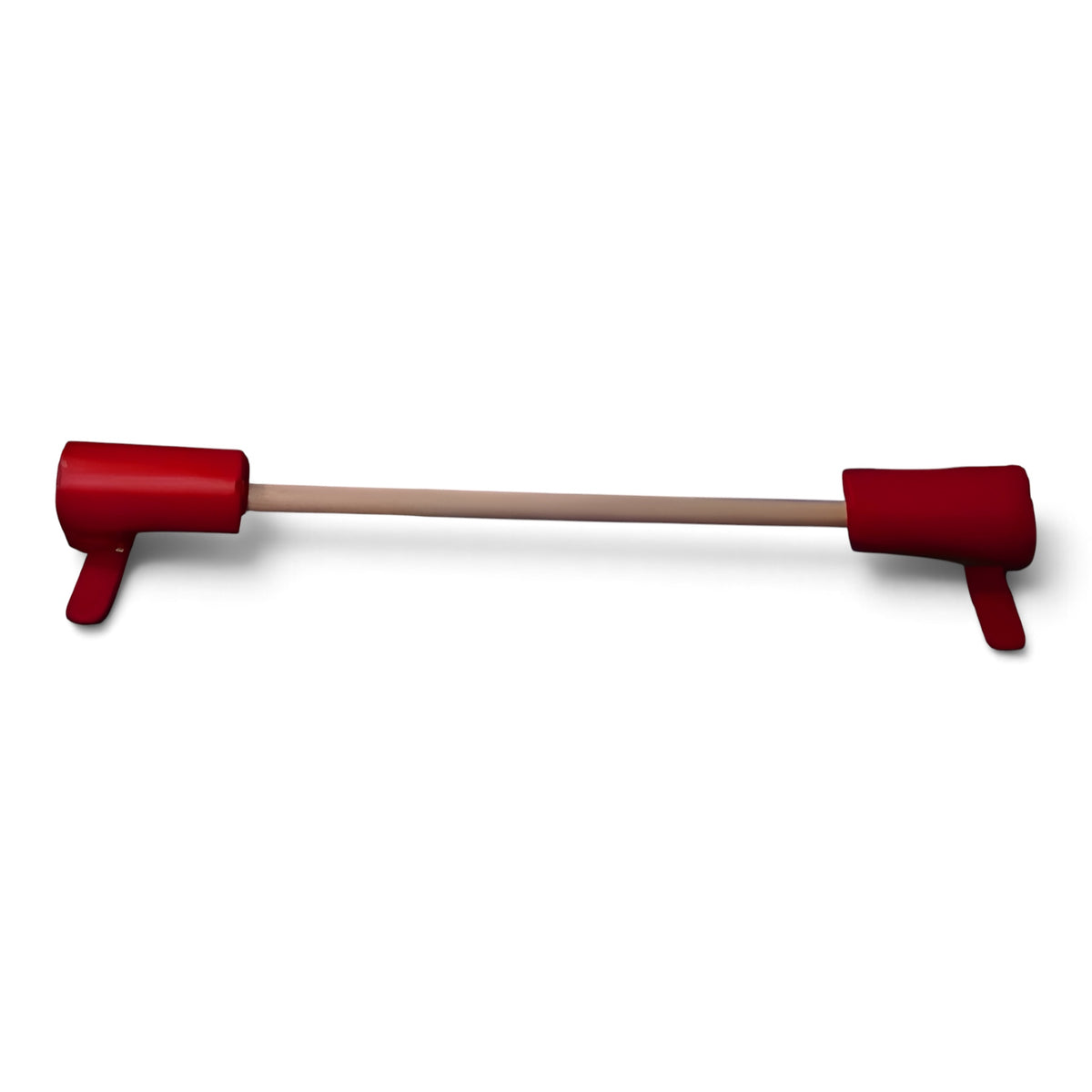 UK Gym Pits gymnastics floor bar with wood grain surface and red foam padded ends for training handstands