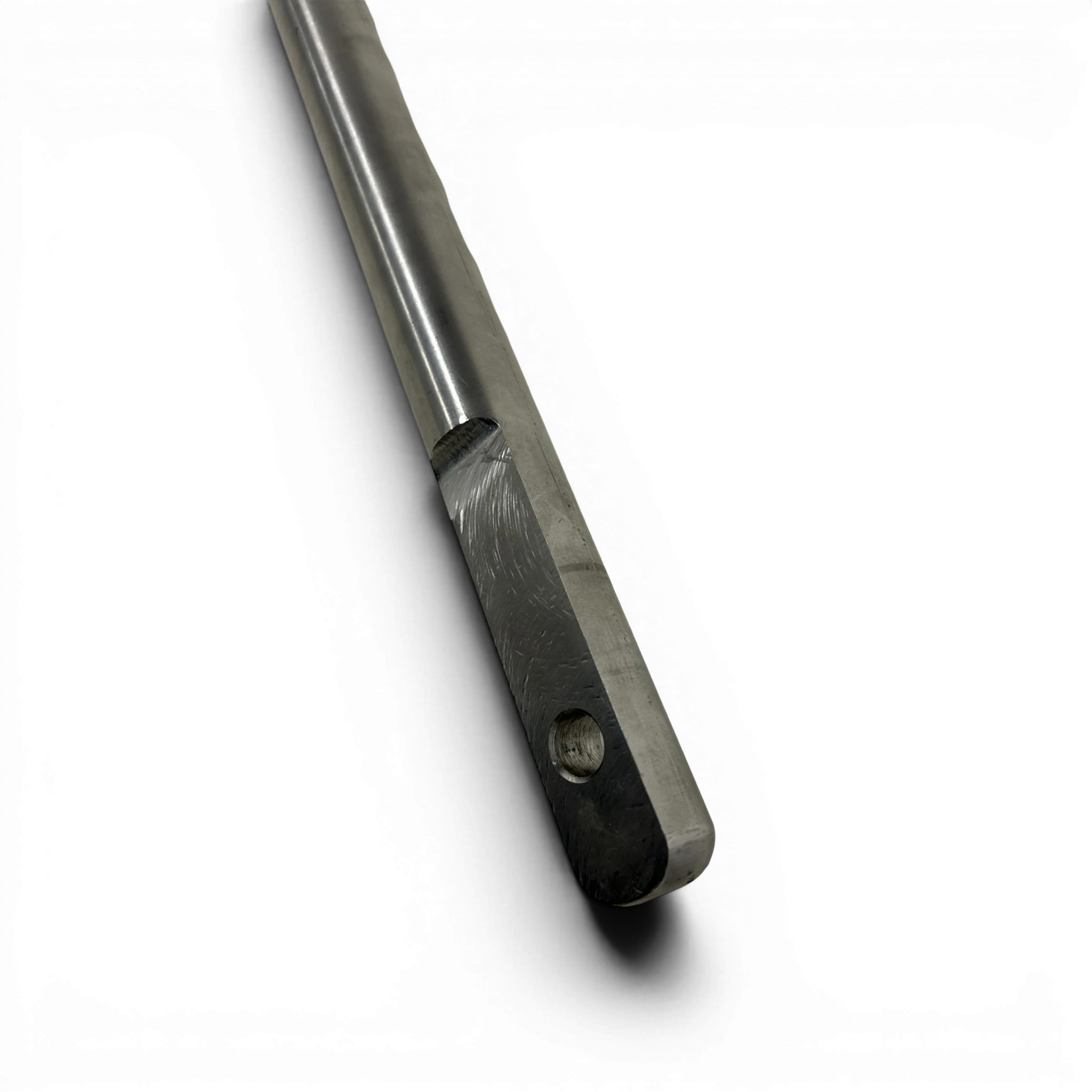 UK Gym Pits Gaofei gymnastics high bar metal handrail end detail showing the mounting hole and steel construction