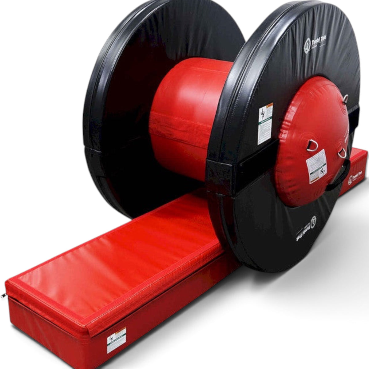UK Gym Pits Gymnastics Orbiter Package 2 with a red air barrel, black foam rings, and red booster blocks.