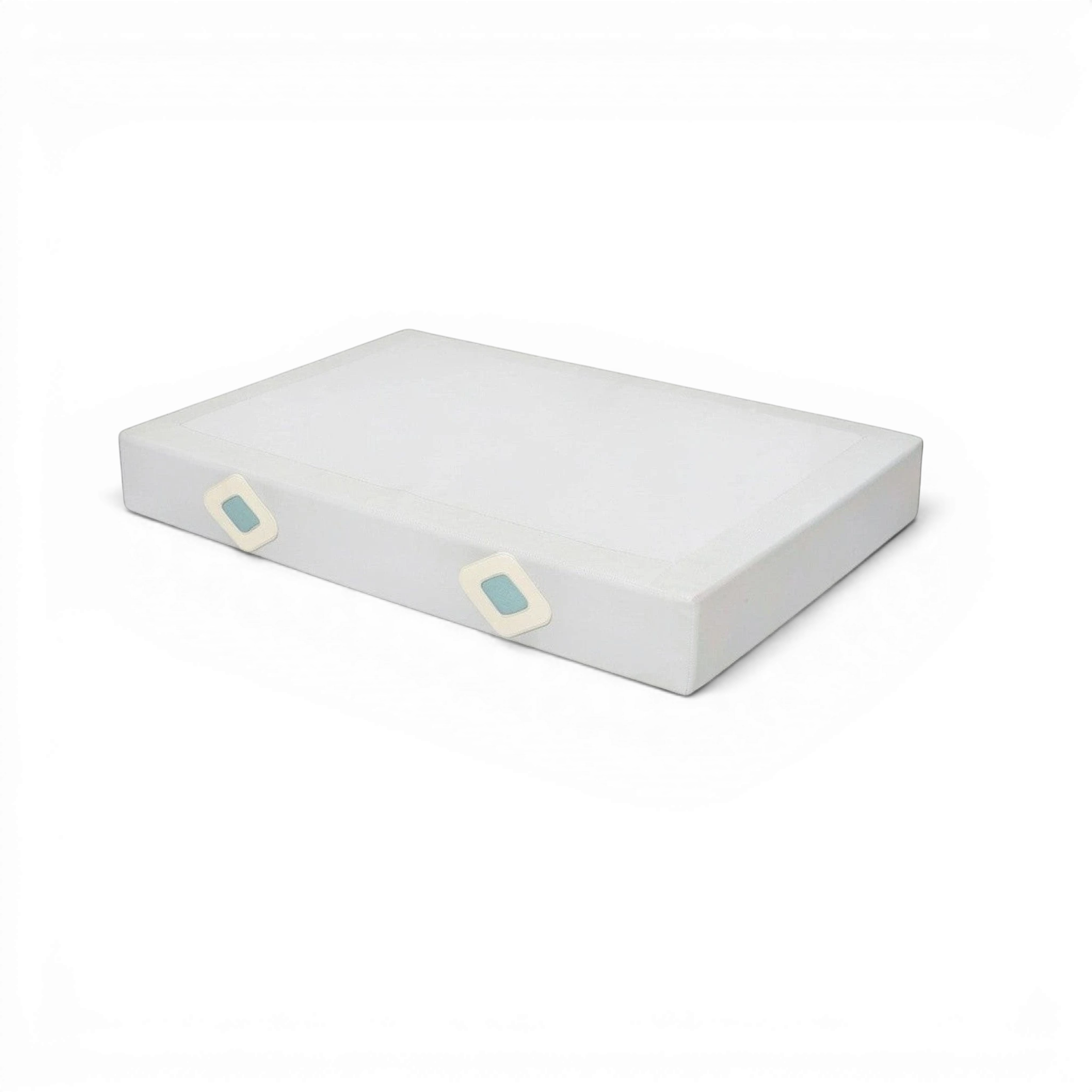 UK Gym Pits FIG approved white gymnastics soft topper landing mat with durable PVC vinyl and air mesh windows.