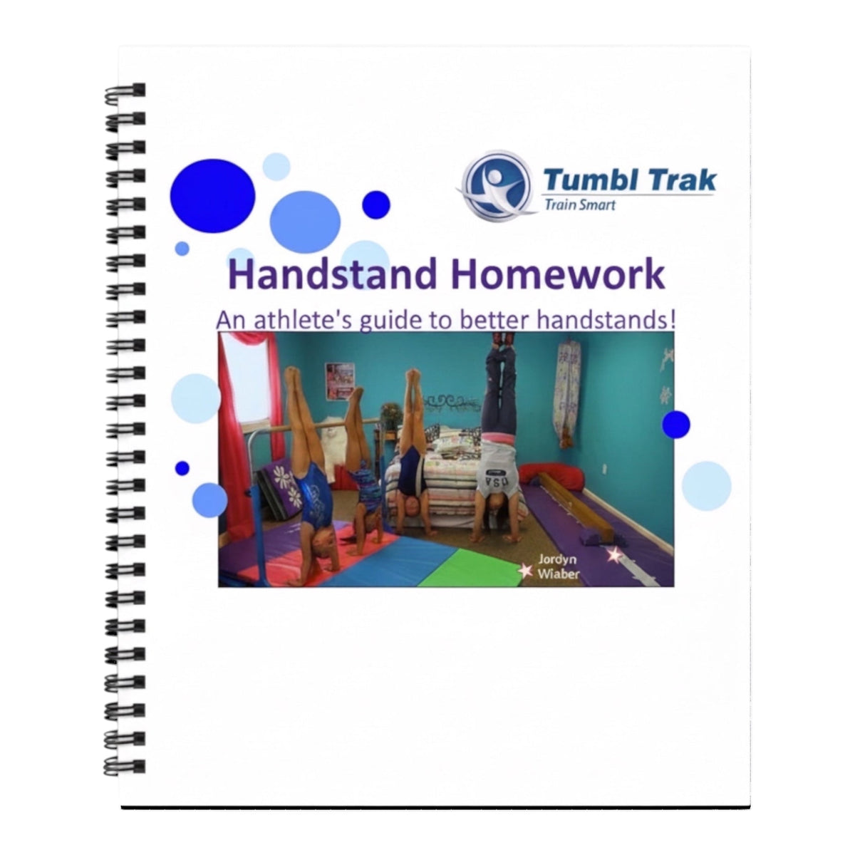 UK Gym Pits Handstand Homework training book cover featuring gymnasts practicing handstands on mats and floor bars