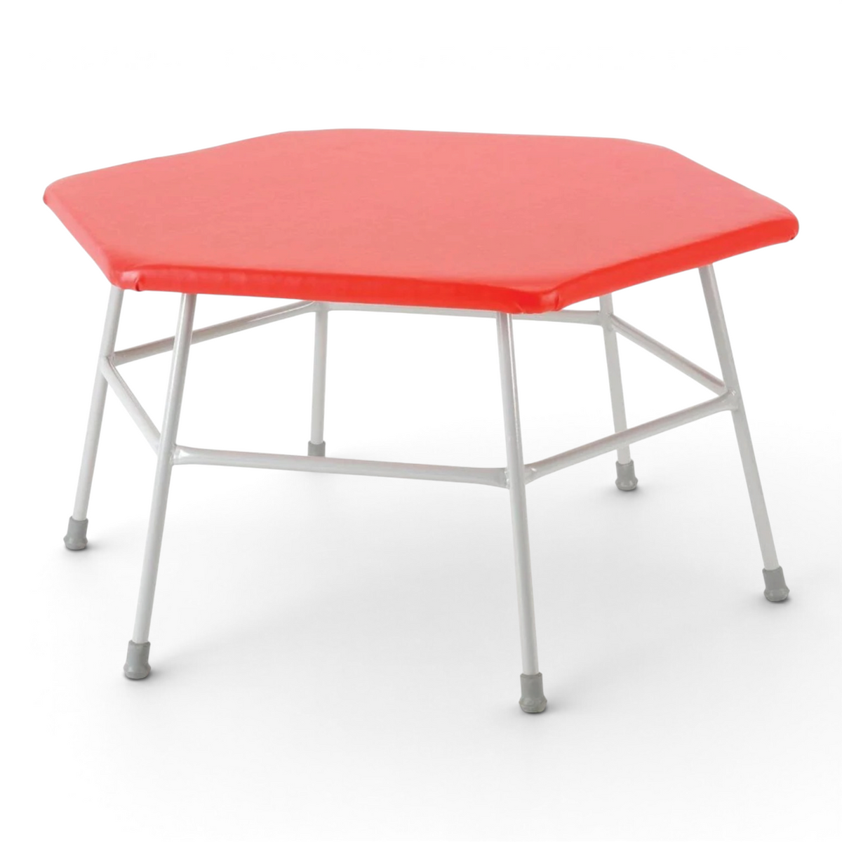 UK Gym Pits hexagonal movement table with a red padded PVC top and a grey powder-coated tubular steel frame.