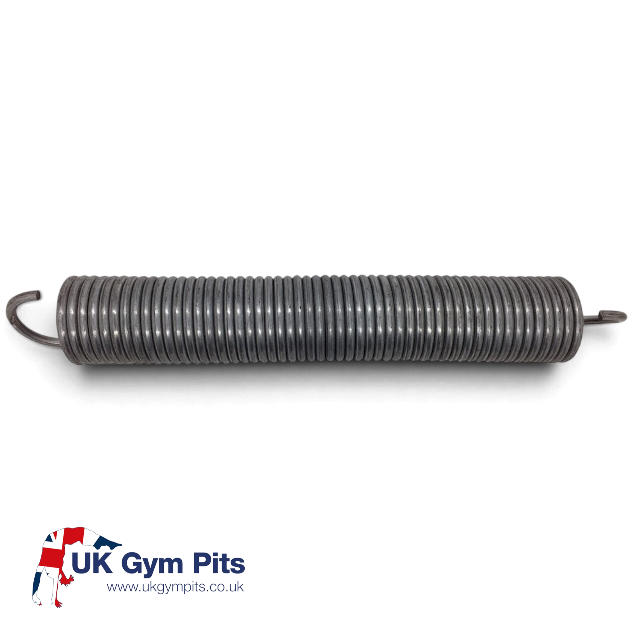 UK Gym Pits high tensile steel replacement spring for double mini trampolines on a black background