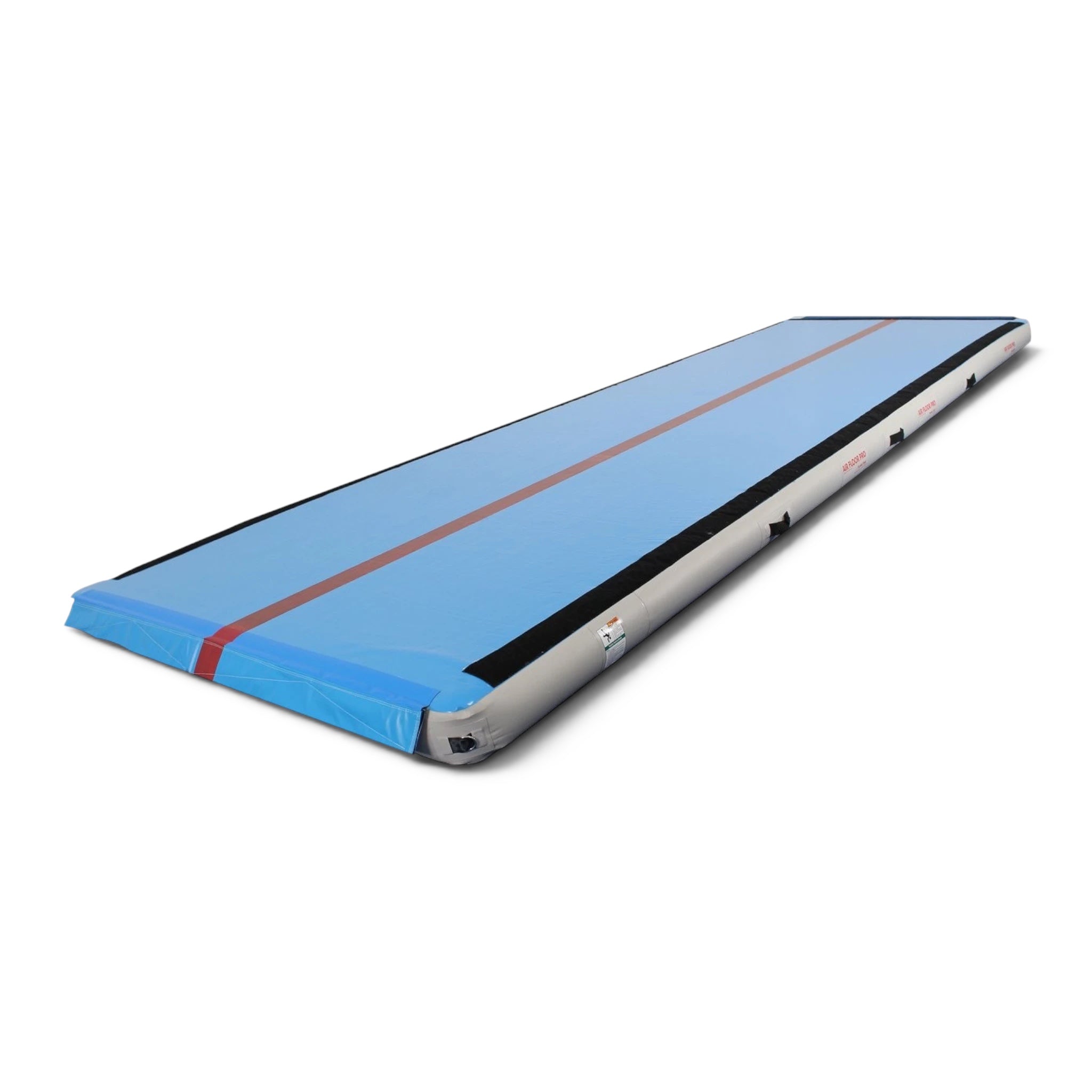 UK Gym Pits blue inflatable Air Floor Pro with a red centre line for gymnastics and tumbling training