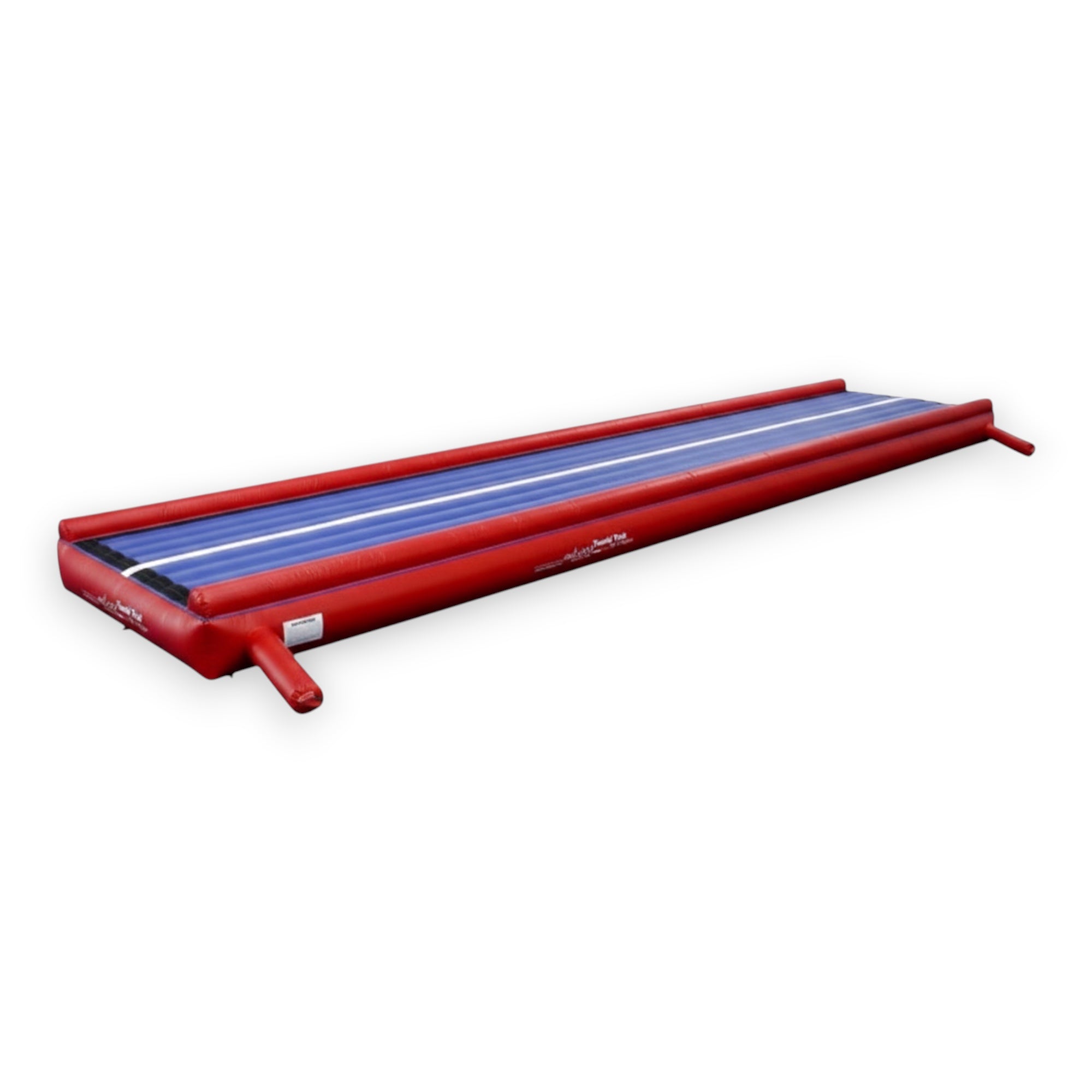 UK Gym Pits inflatable Air Trak gymnastics mat in red and blue vinyl for training and skill development