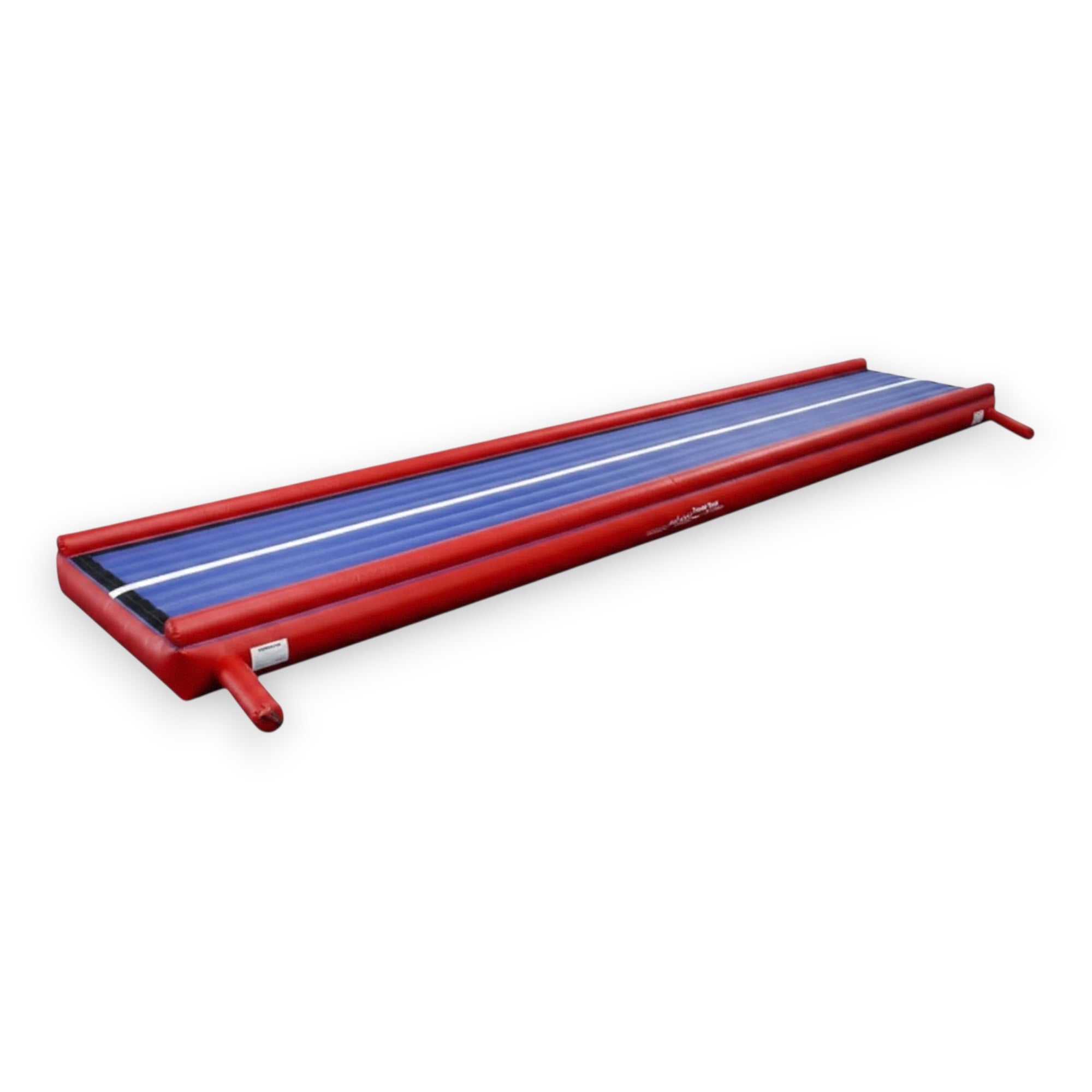 UK Gym Pits Air Trak inflatable gymnastics mat in red and blue vinyl for training and skill development