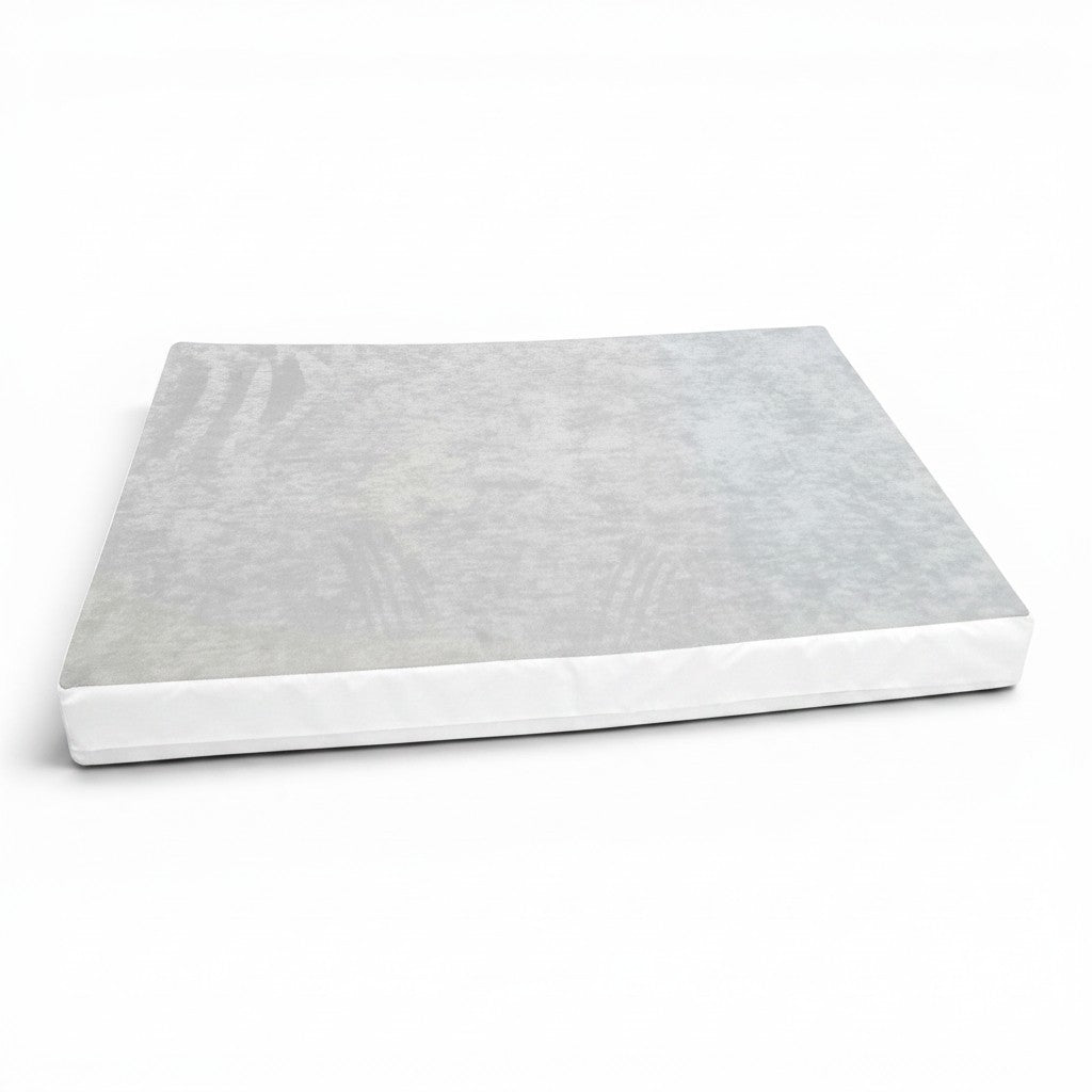 UK Gym Pits jersey topped crash mat with a soft grey fabric surface and white PVC sides for gymnastics and sports.