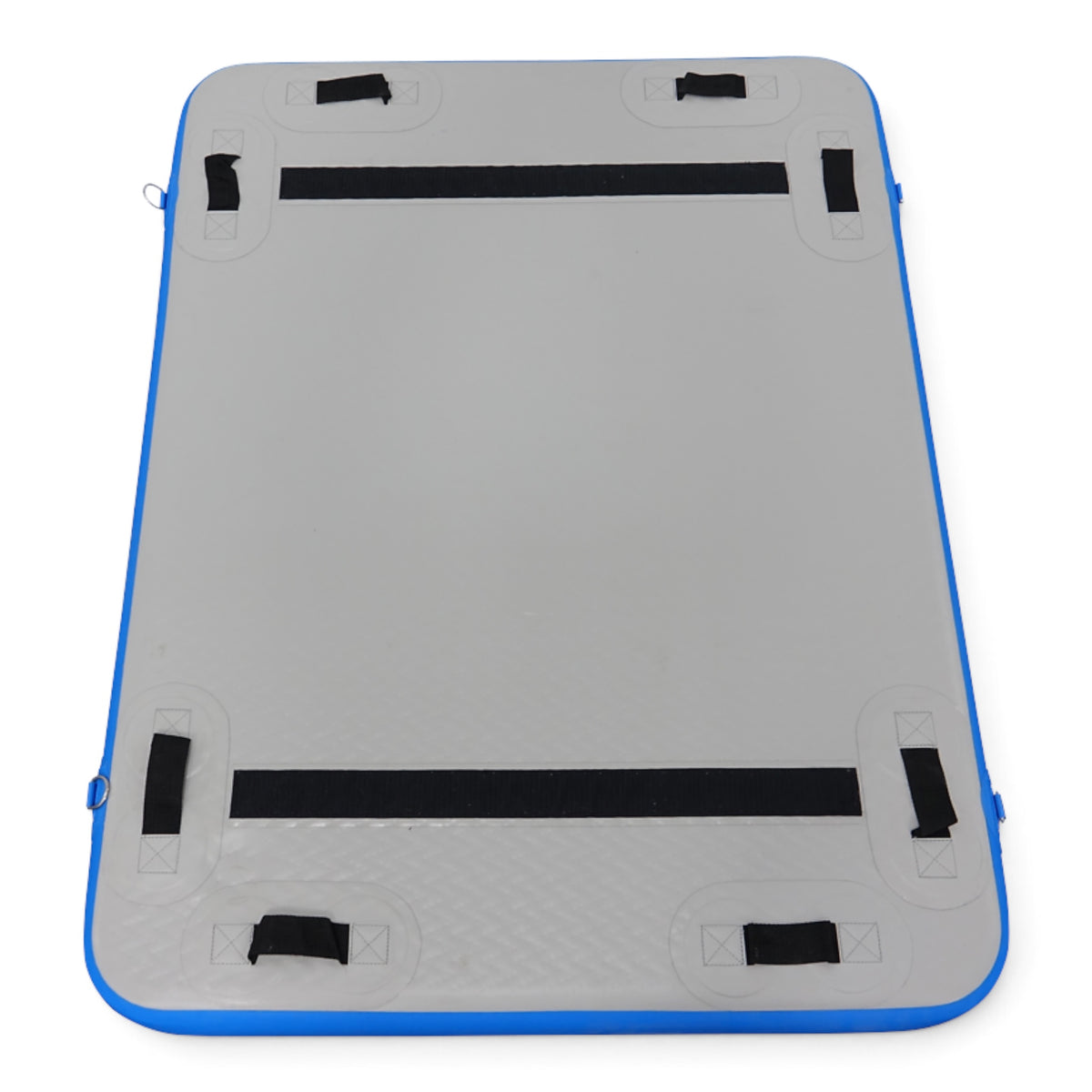 UK Gym Pits Junior Sweet Spot inflatable gymnastics training mat with grey surface and blue trim for vault practice.