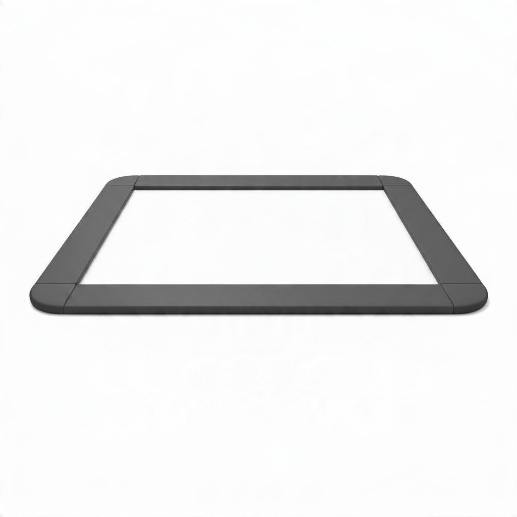 UK Gym Pits black rectangular junior trampoline frame pads with velcro straps for secure attachment.