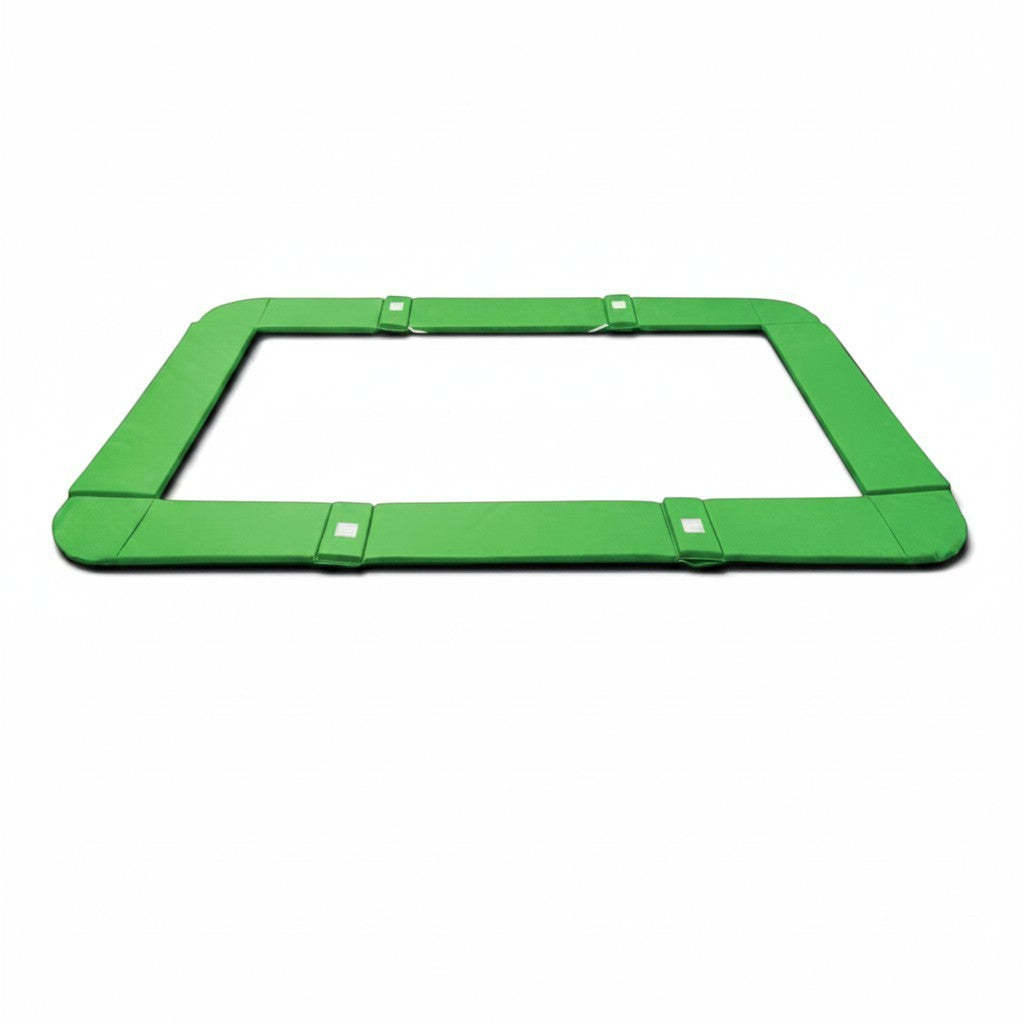 UK Gym Pits green rectangular junior trampoline frame pads with velcro straps for secure attachment