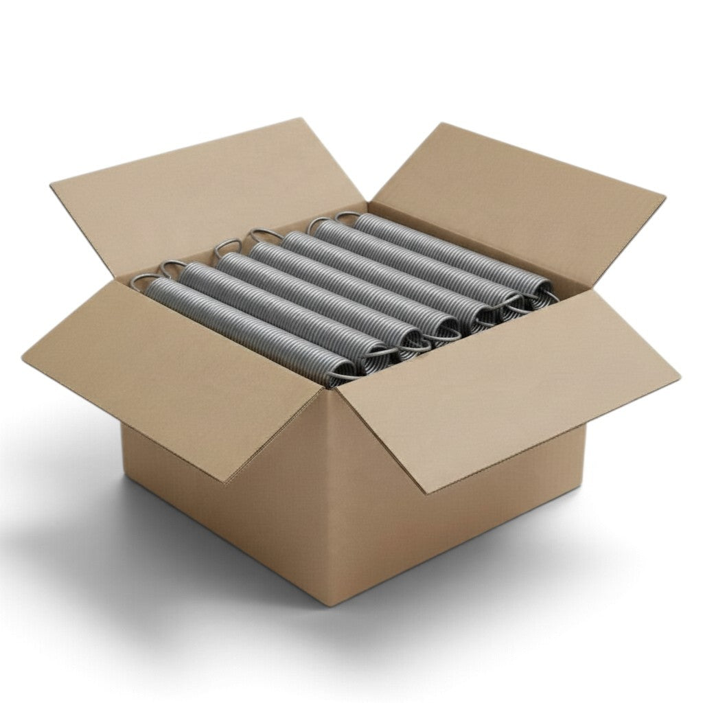 UK Gym Pits high tensile steel replacement springs for junior trampolines packed in a cardboard box
