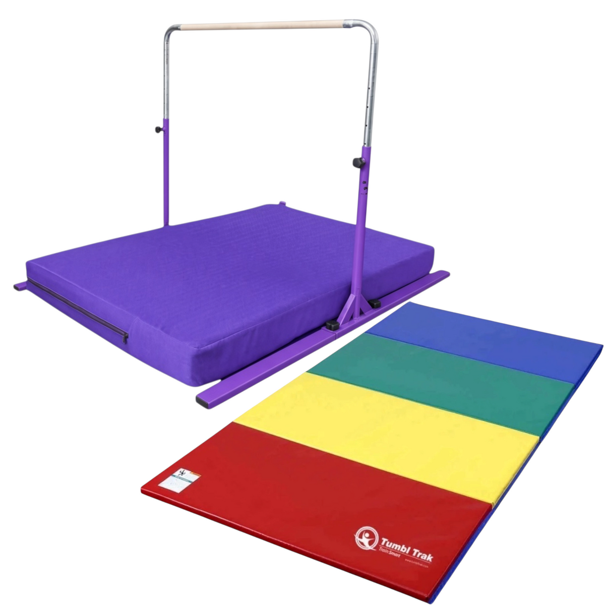 UK Gym Pits multi-coloured folding tumbling mat for gymnastics and exercise training on a white background