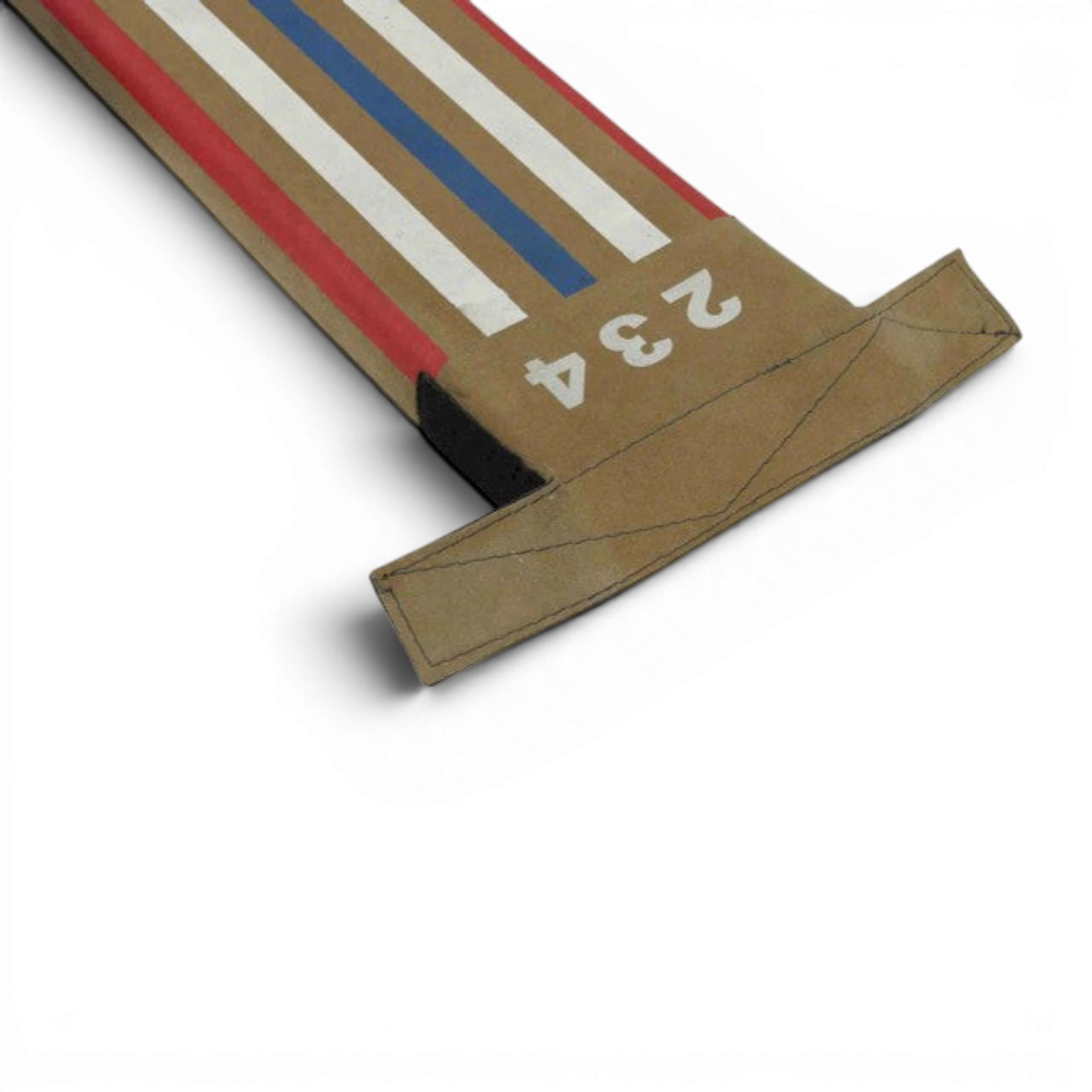 UK Gym Pits laser balance beam with suede surface, numbered markings, and red, white, and blue visual guide lines.