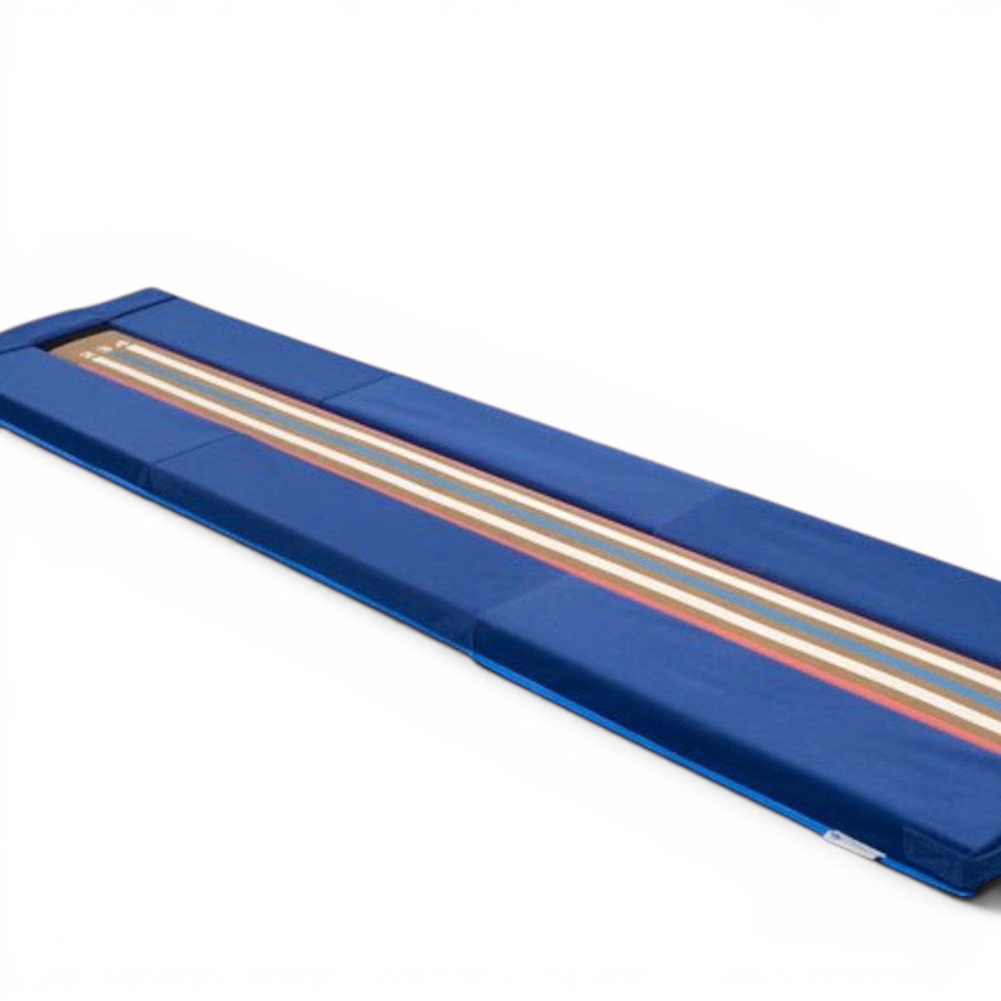 UK Gym Pits blue laser balance beam skill expander with numbered lines for gymnastics training on a white background