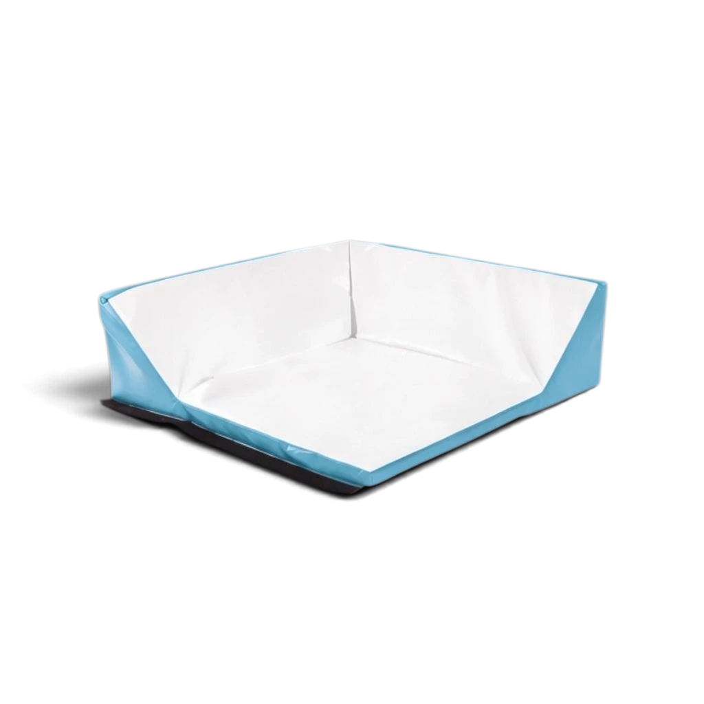 UK Gym Pits Lay-About Snug Mat with white base and light blue sides, made from durable easy-clean PVC for soft play.