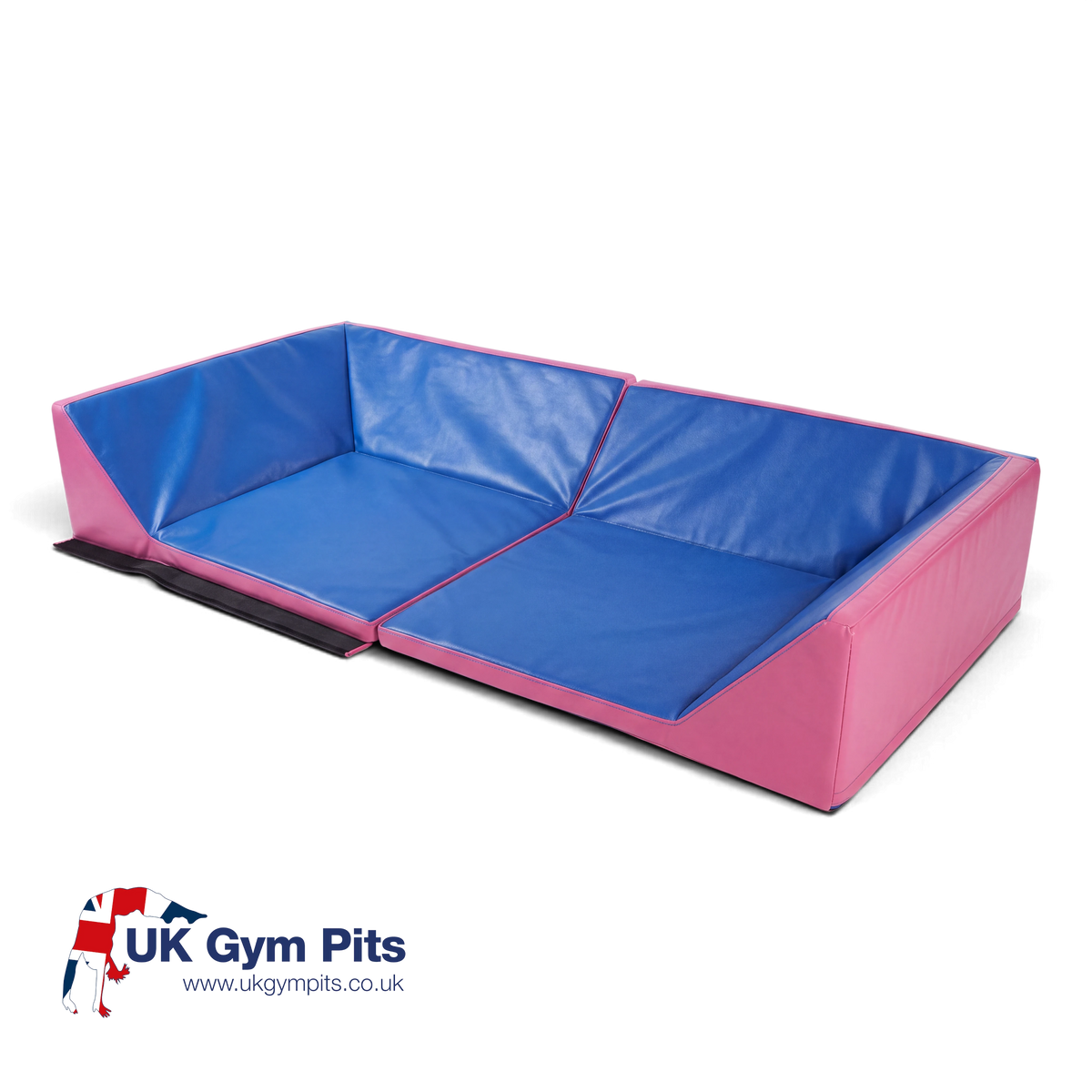 UK Gym Pits Lay-About Snug Mat with blue interior and pink exterior, featuring Velcro flaps for connecting mats.
