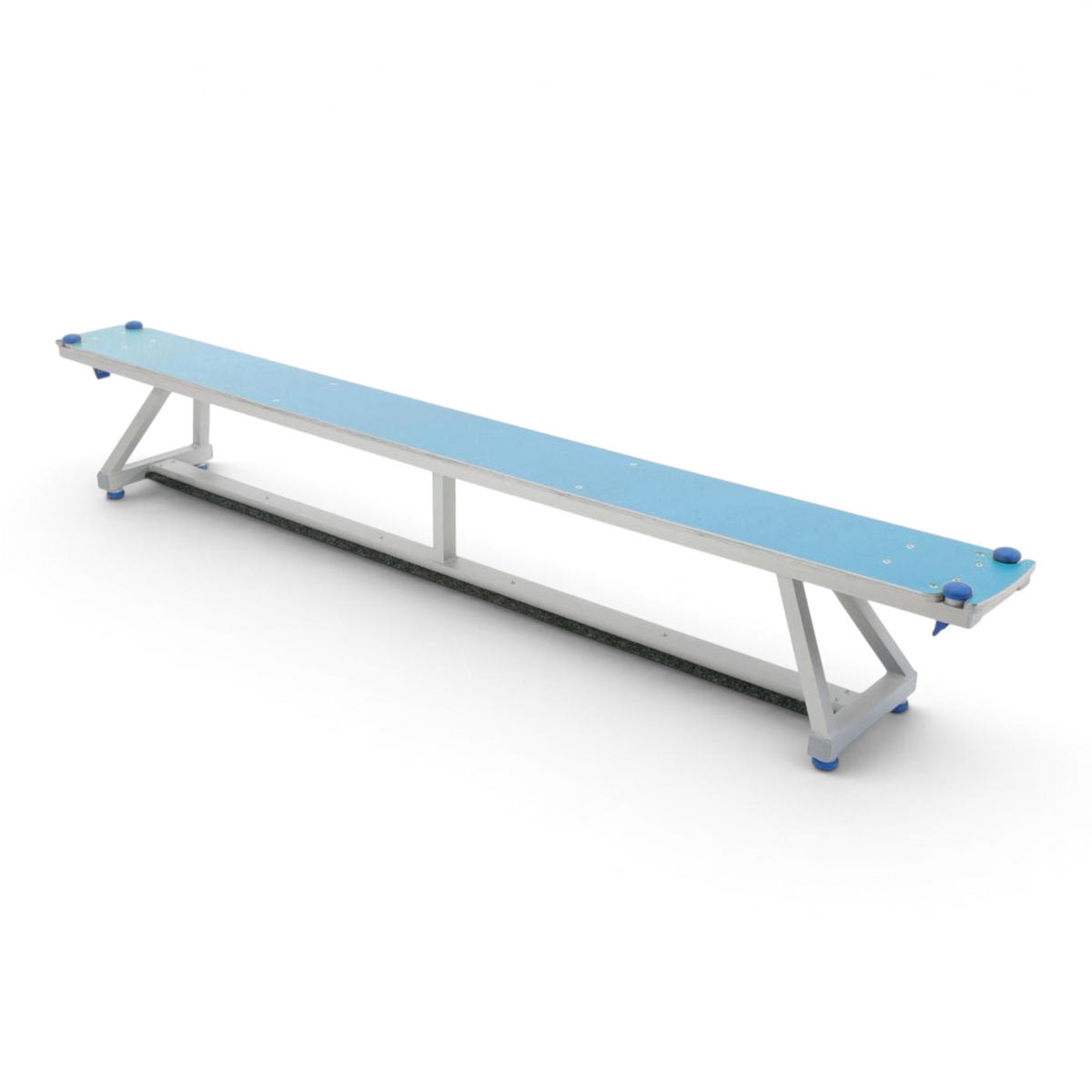 UK Gym Pits Lita blue balance bench with lightweight silver aluminum frame and non-slip rubber feet.