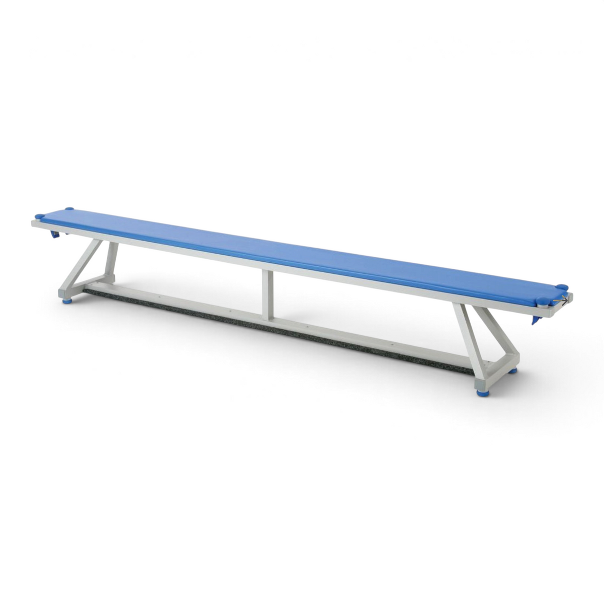UK Gym Pits Lita blue padded balance bench with a lightweight silver aluminum frame and anti-slip rubber feet.