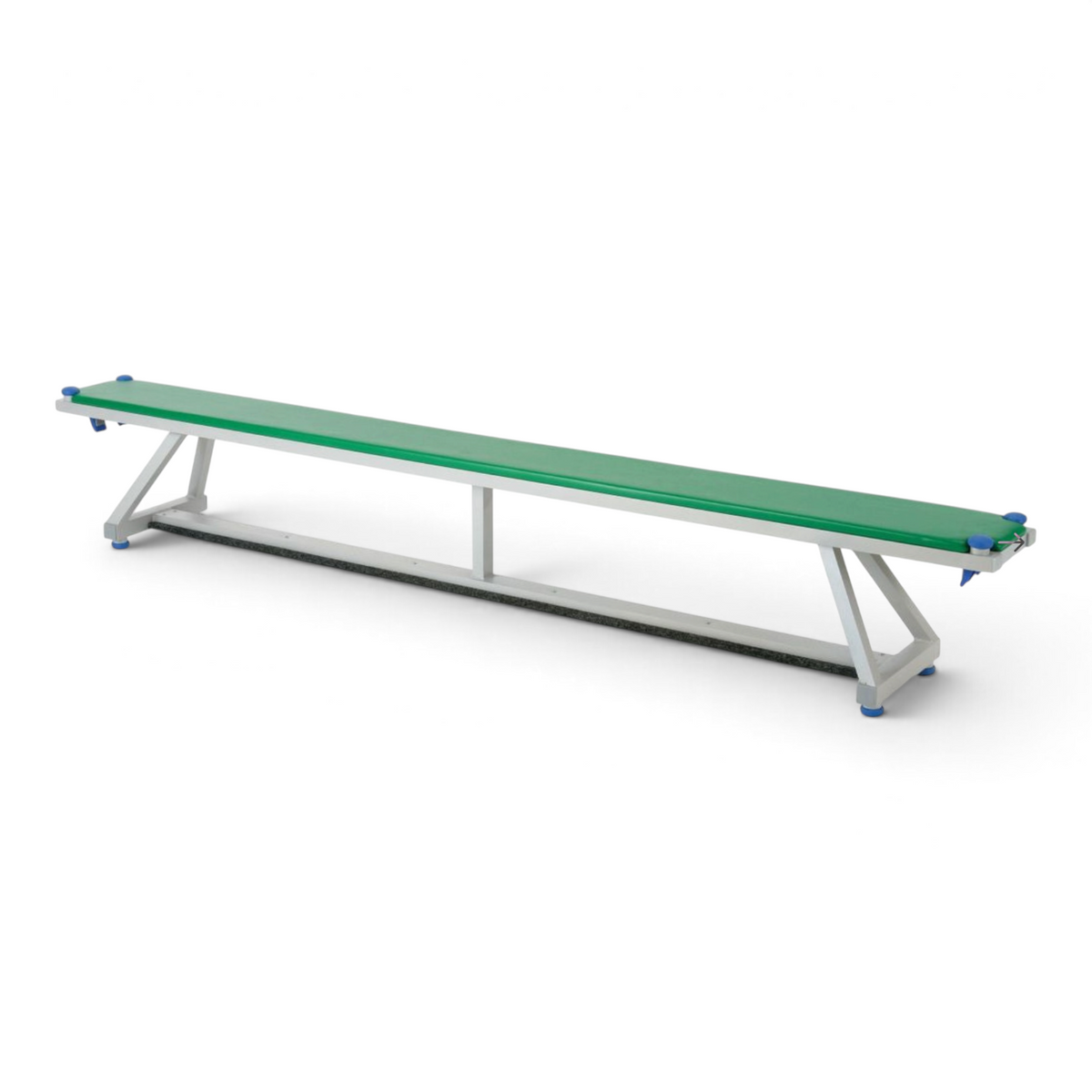 UK Gym Pits Lita balance bench with a green padded top, silver aluminum frame, and non-slip rubber feet.