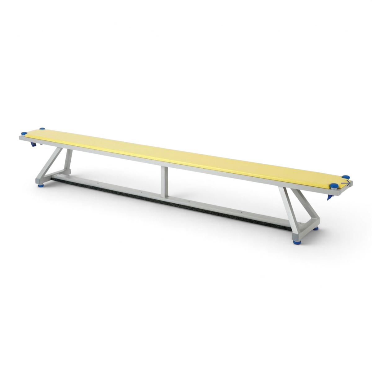 UK Gym Pits Lita yellow balance bench with a lightweight silver aluminum frame and non-slip rubber feet.
