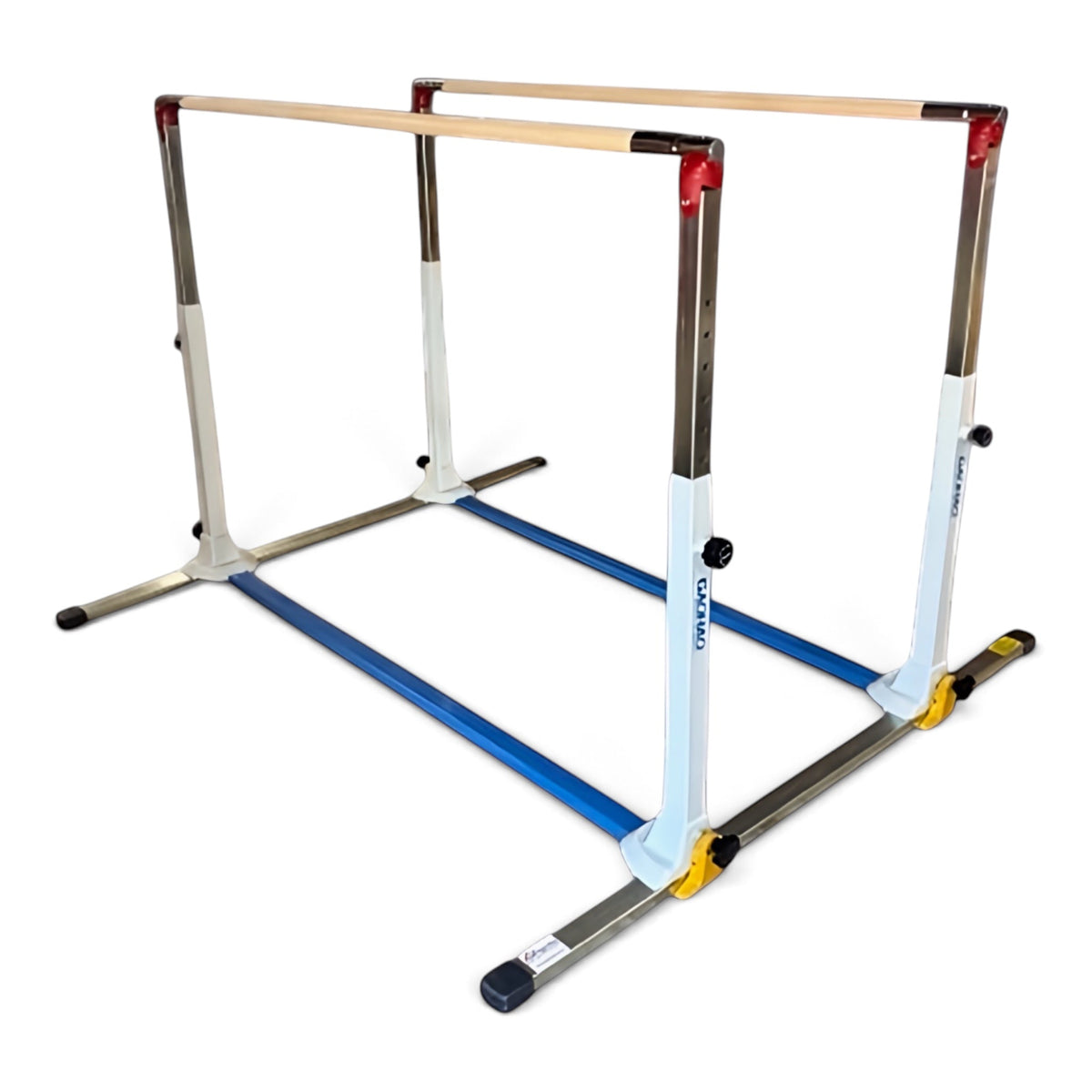UK Gym Pits Gaofei mini asymmetric gymnastics bars with wooden rails and adjustable steel frame for home training.
