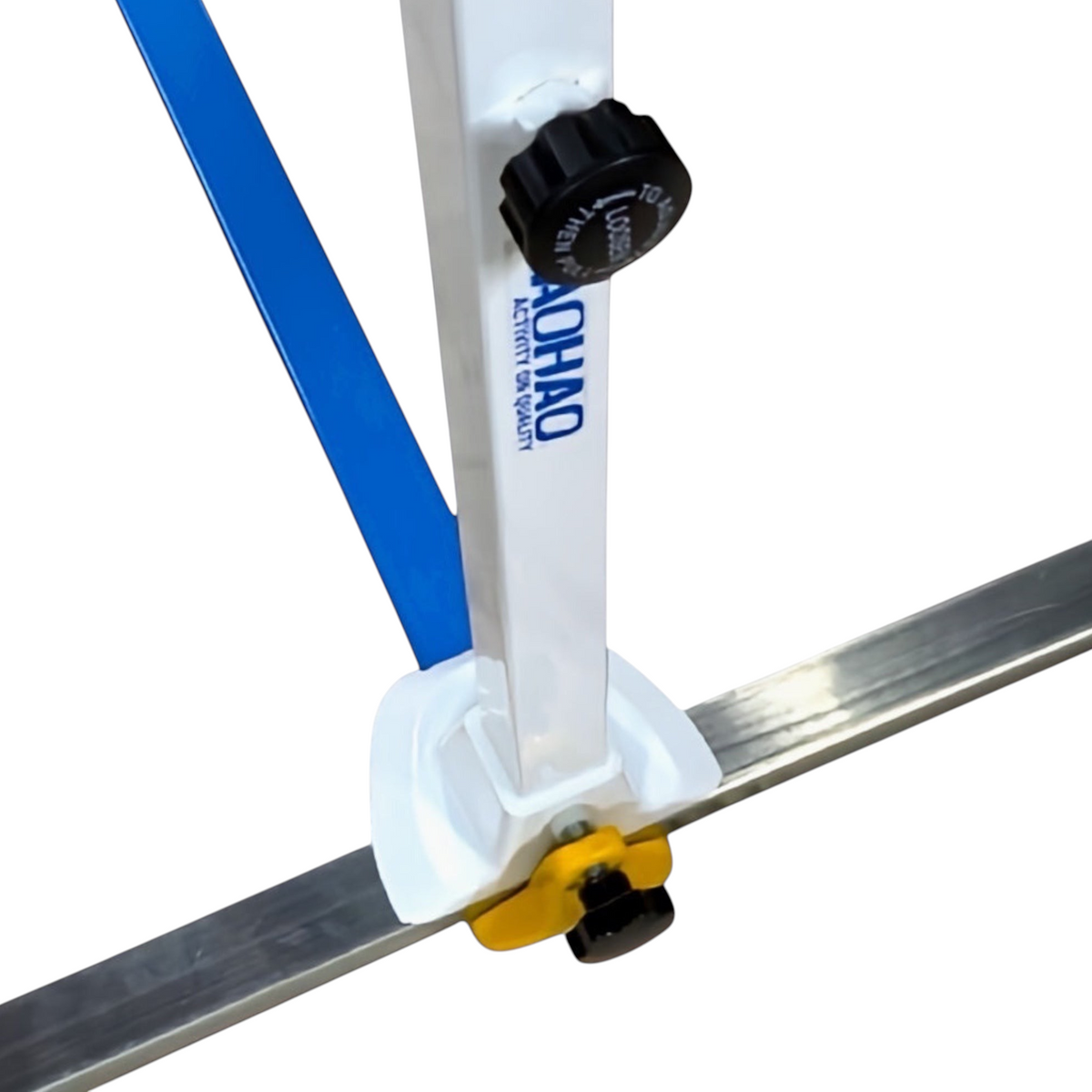 UK Gym Pits Gaofei mini ring frame featuring a white tubular steel base with an adjustable height thumb wheel latch.