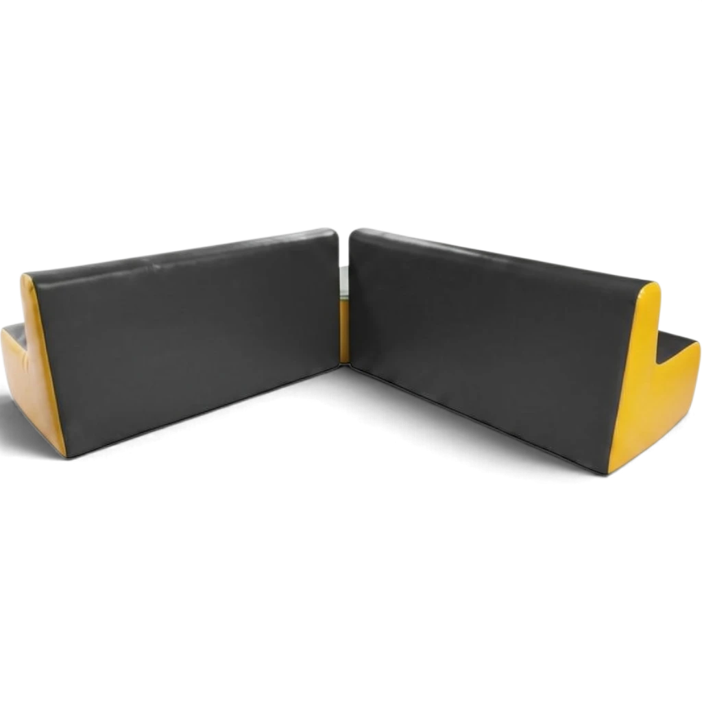 UK Gym Pits modular corner sofa set for children in black and yellow phthalate-free PVC for soft play areas