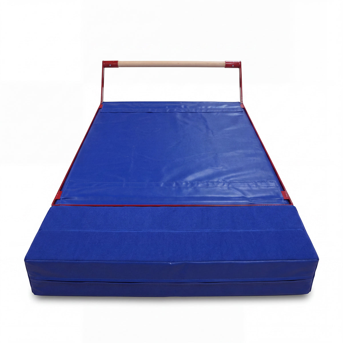 UK Gym Pits mountain bar base kit extension block in blue vinyl with velcro straps for trampoline training