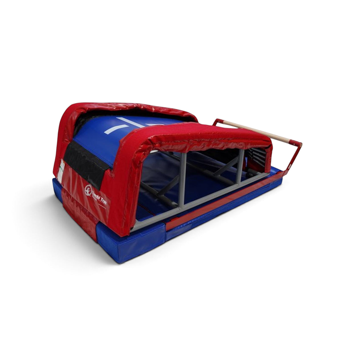 UK Gym Pits Mountain Bar Base Kit Extension Block in red and blue vinyl foam for gymnastics training equipment