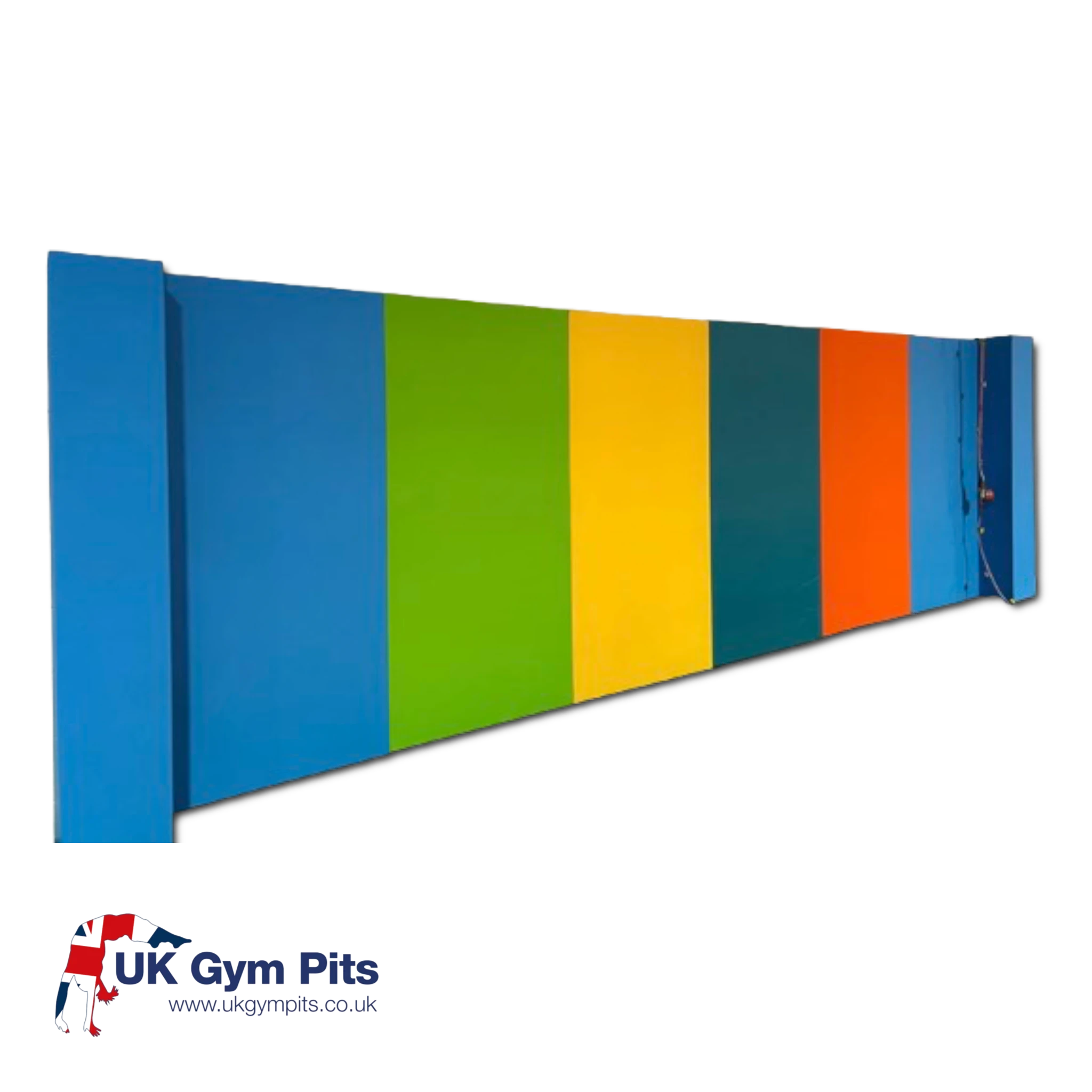 UK Gym Pits multi-coloured safety wall padding with smooth PVC finish for gymnastics and sports facility protection
