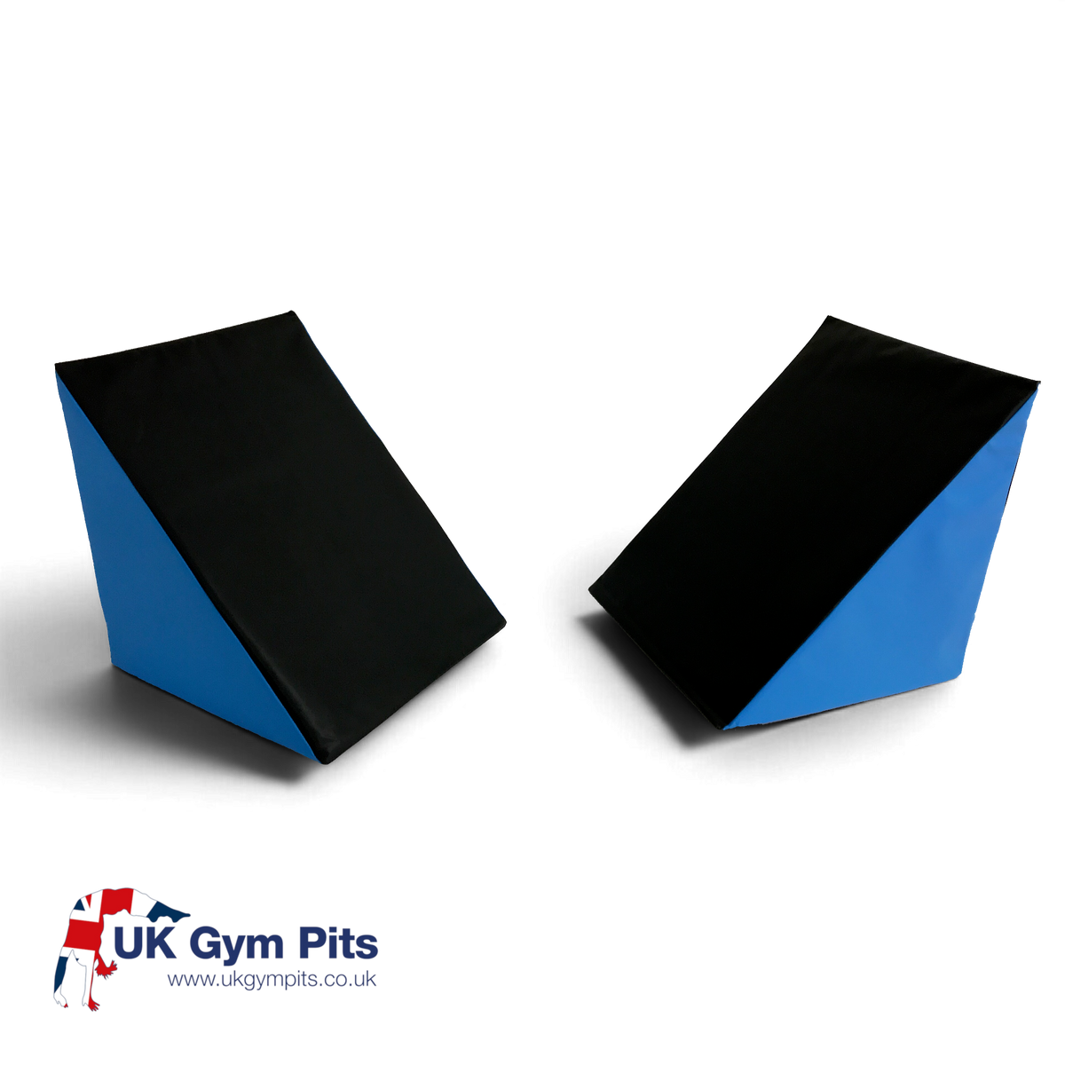 UK Gym Pits Parkour Ninja Steps set of two black and blue foam wedge obstacles for gymnastics and free running